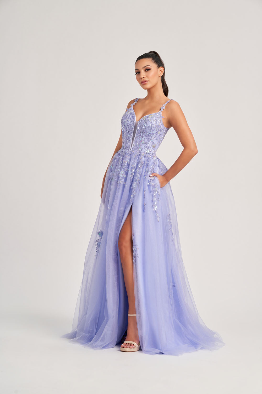 Colette CL8060 prom dress images.  Colette CL8060 is available in these colors: Lilac, Navy Blue.