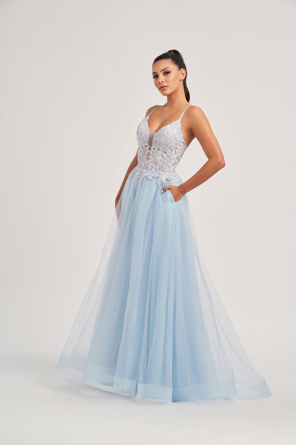 Colette CL8100 prom dress images.  Colette CL8100 is available in these colors: Lilac, Pink, Light Blue.