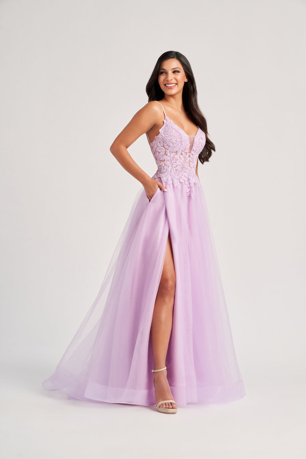 Colette CL8100 prom dress images.  Colette CL8100 is available in these colors: Lilac, Pink, Light Blue.