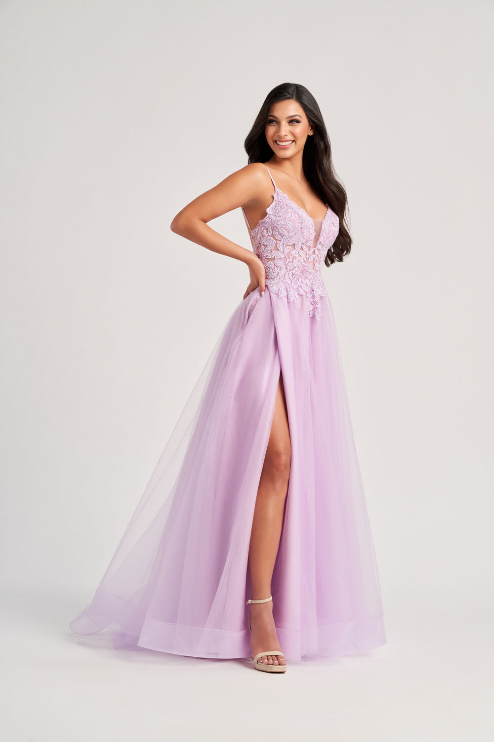 Colette CL8100 prom dress images.  Colette CL8100 is available in these colors: Lilac, Pink, Light Blue.