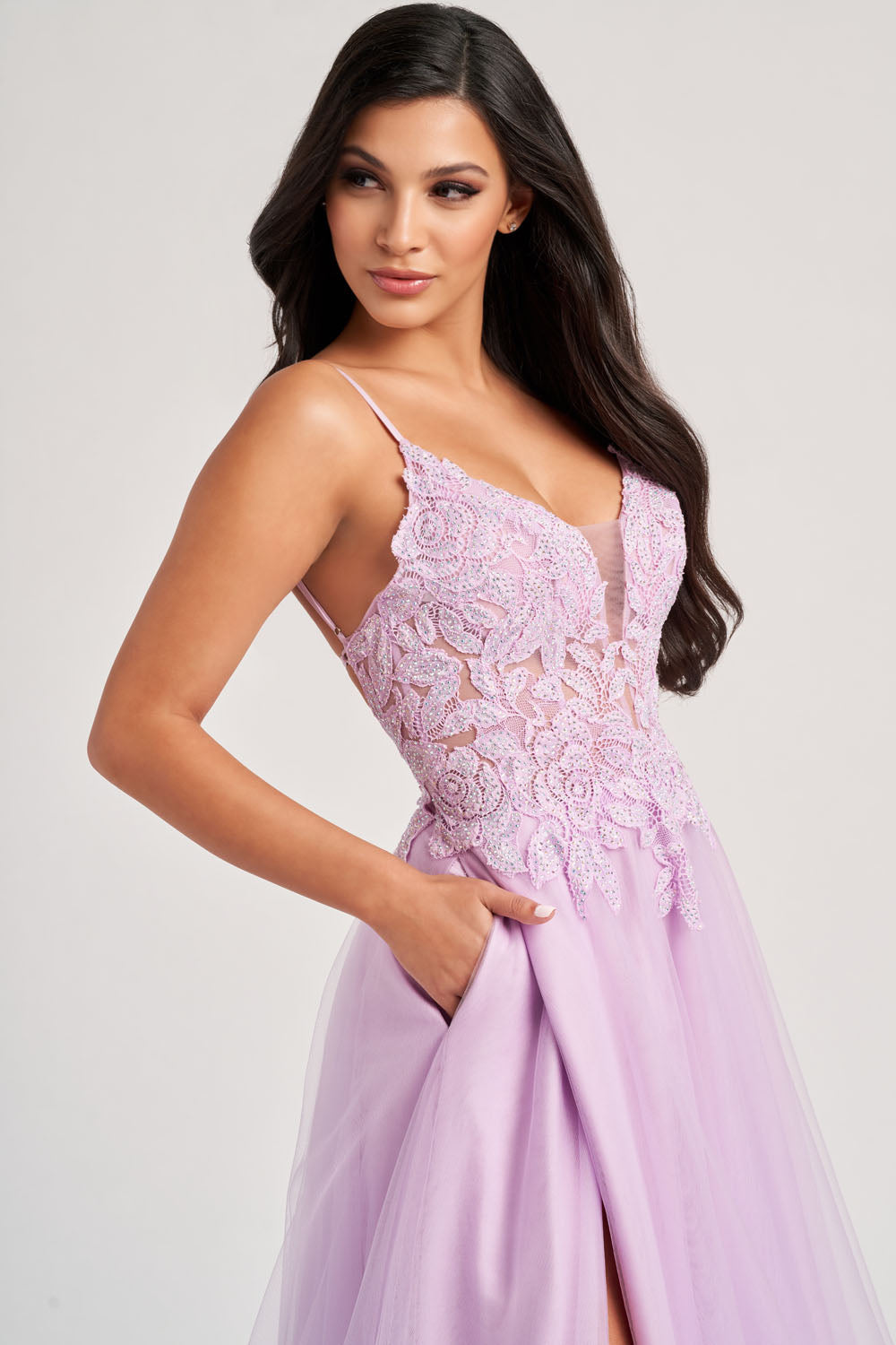 Colette CL8100 prom dress images.  Colette CL8100 is available in these colors: Lilac, Pink, Light Blue.