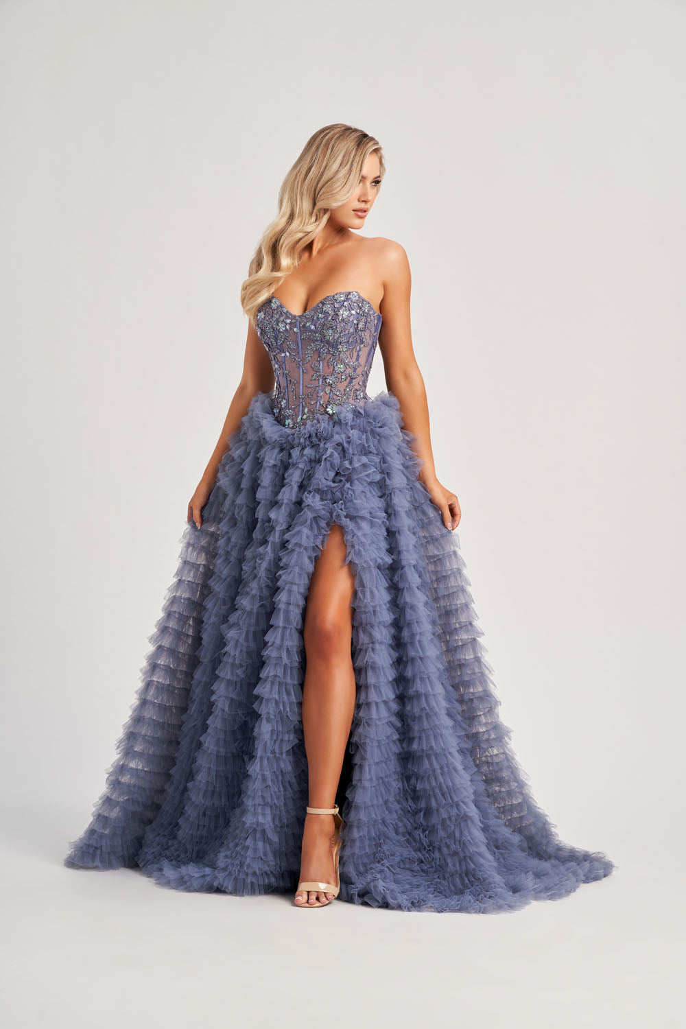 Colette CL8170 prom dress images.  Colette CL8170 is available in these colors: Steel Blue.