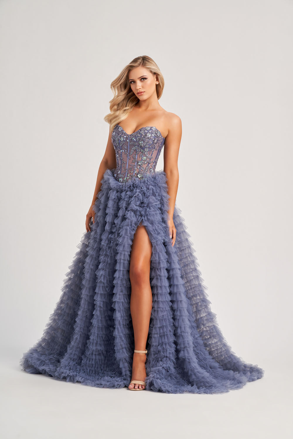 Colette CL8170 prom dress images.  Colette CL8170 is available in these colors: Steel Blue.