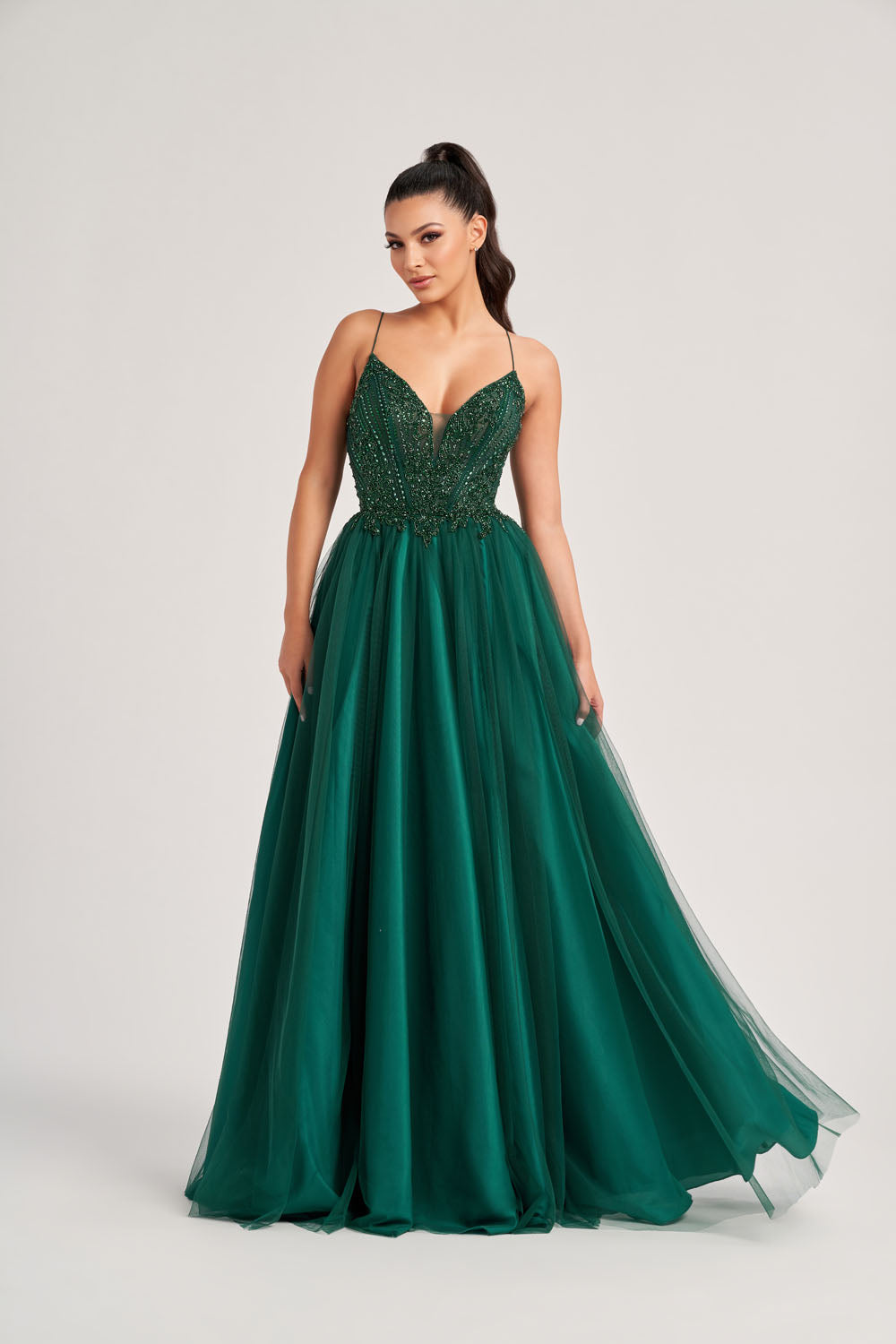 Colette CL8250 prom dress images.  Colette CL8250 is available in these colors: Emerald, Navy Blue.