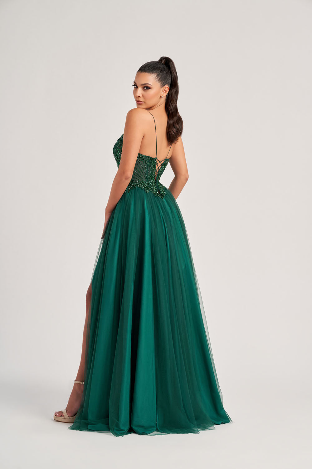 Colette CL8250 prom dress images.  Colette CL8250 is available in these colors: Emerald, Navy Blue.