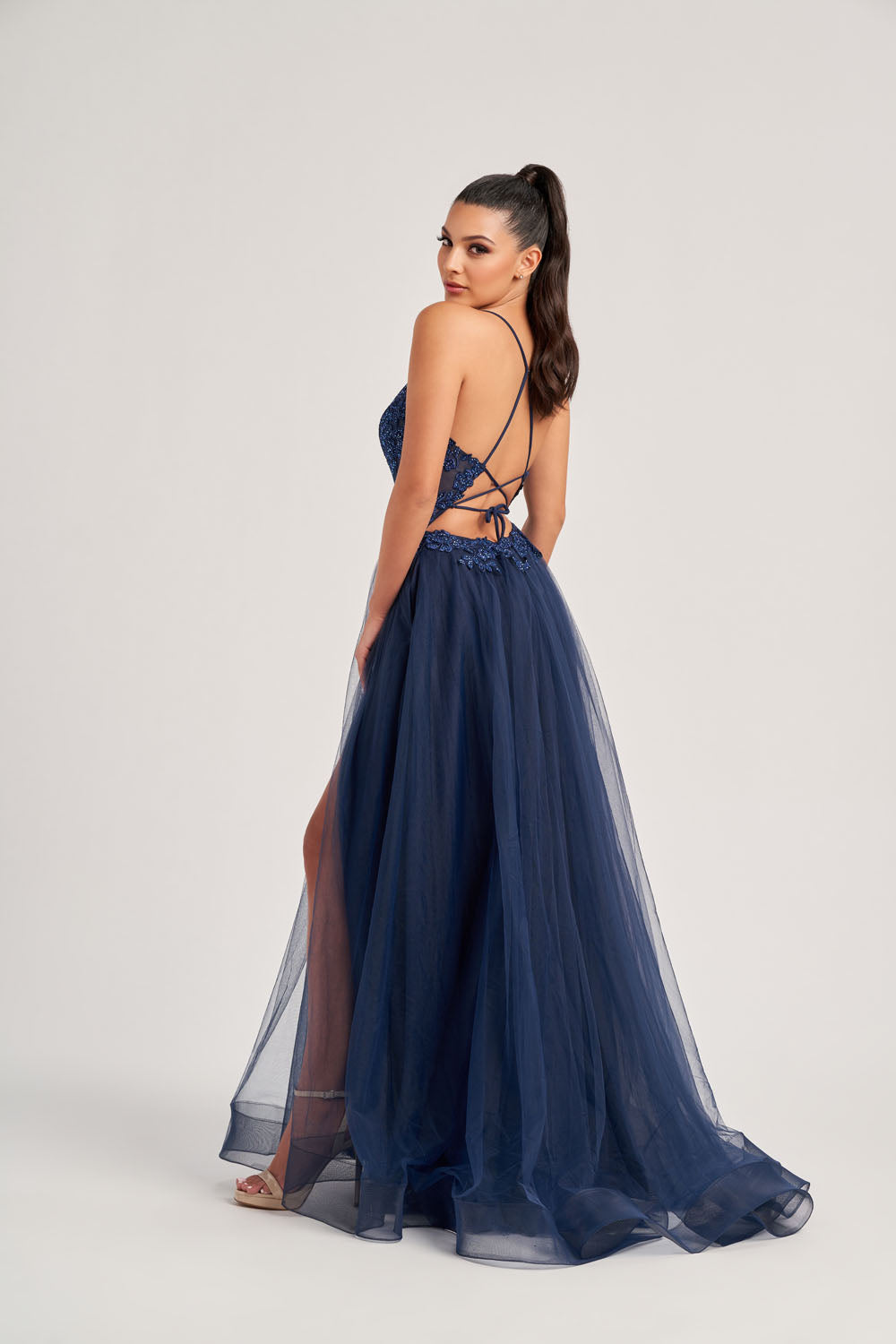 Colette CL8320 prom dress images.  Colette CL8320 is available in these colors: Navy Blue, Black.