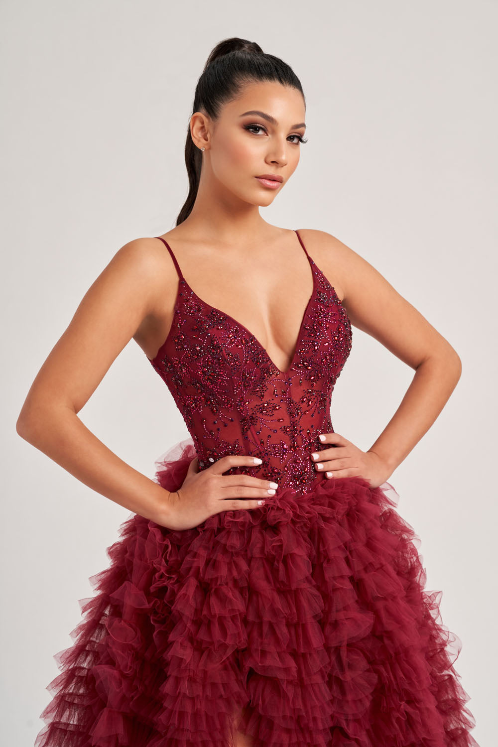 Colette CL8330 prom dress images.  Colette CL8330 is available in these colors: Black, Bordeaux.