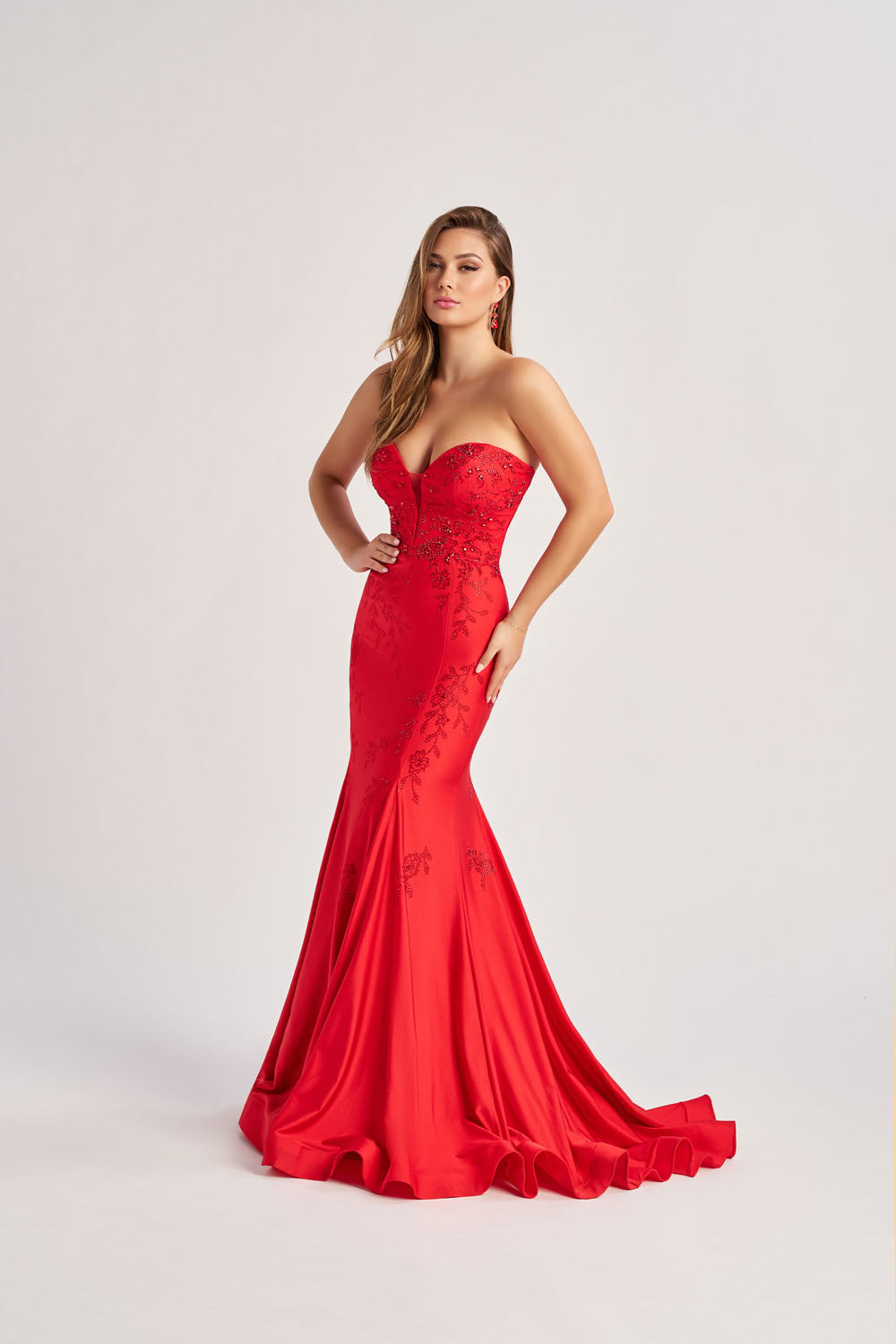 Colette CL8445 prom dress images.  Colette CL8445 is available in these colors: Red, Dark Turquoise.