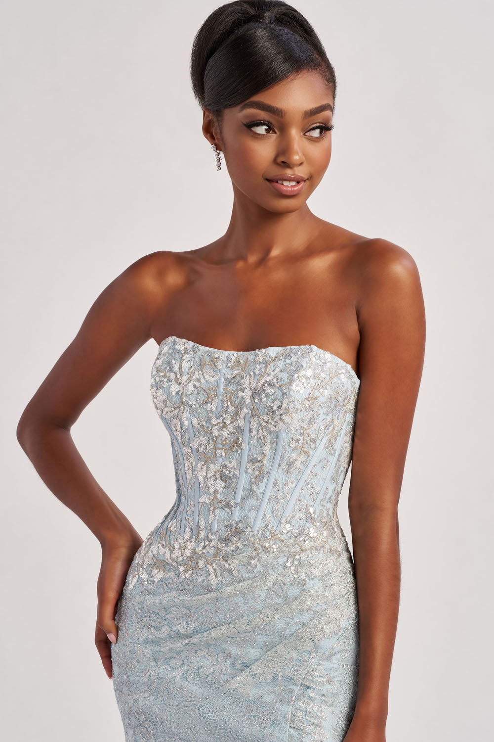 Colette CL8595 prom dress images.  Colette CL8595 is available in these colors: Blush, Ice Blue.