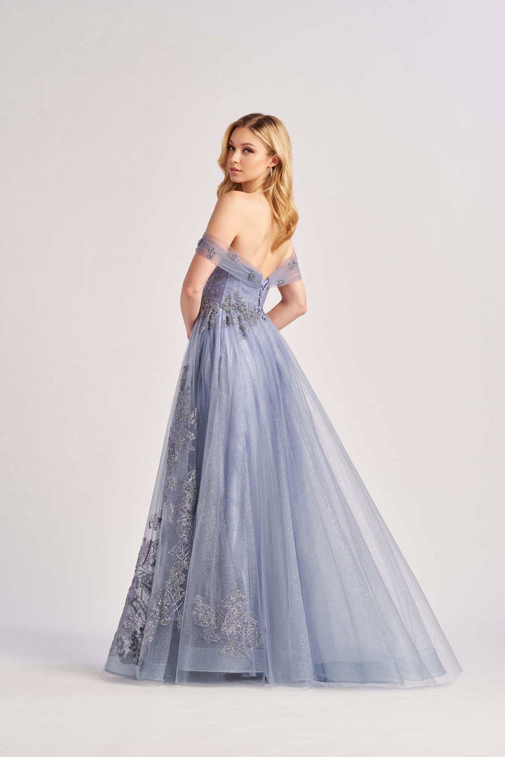 Colette CL8640 prom dress images.  Colette CL8640 is available in these colors: Dusty Blue.