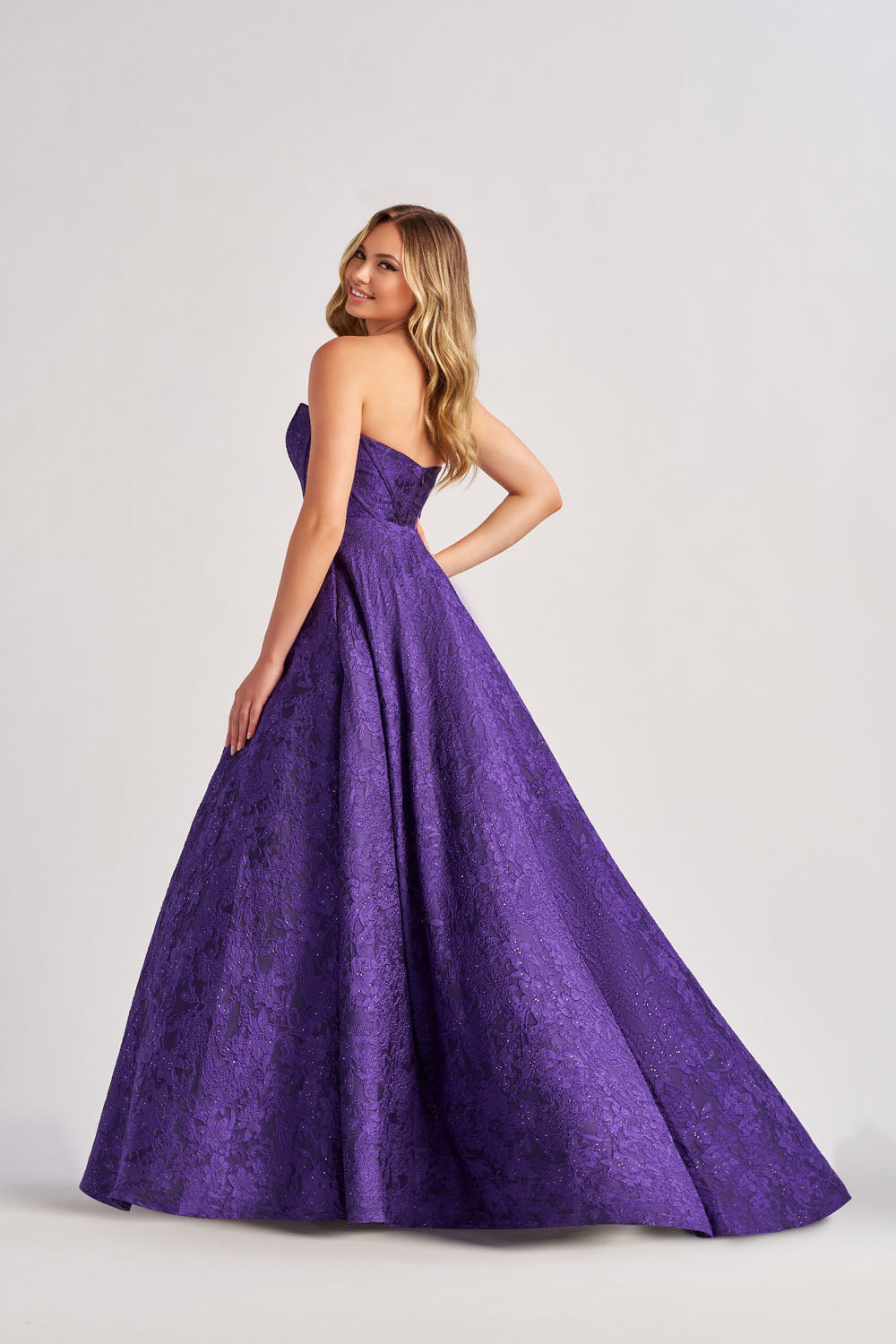 Colette CL8675 prom dress images.  Colette CL8675 is available in these colors: Purple, Fuchsia, Emerald.