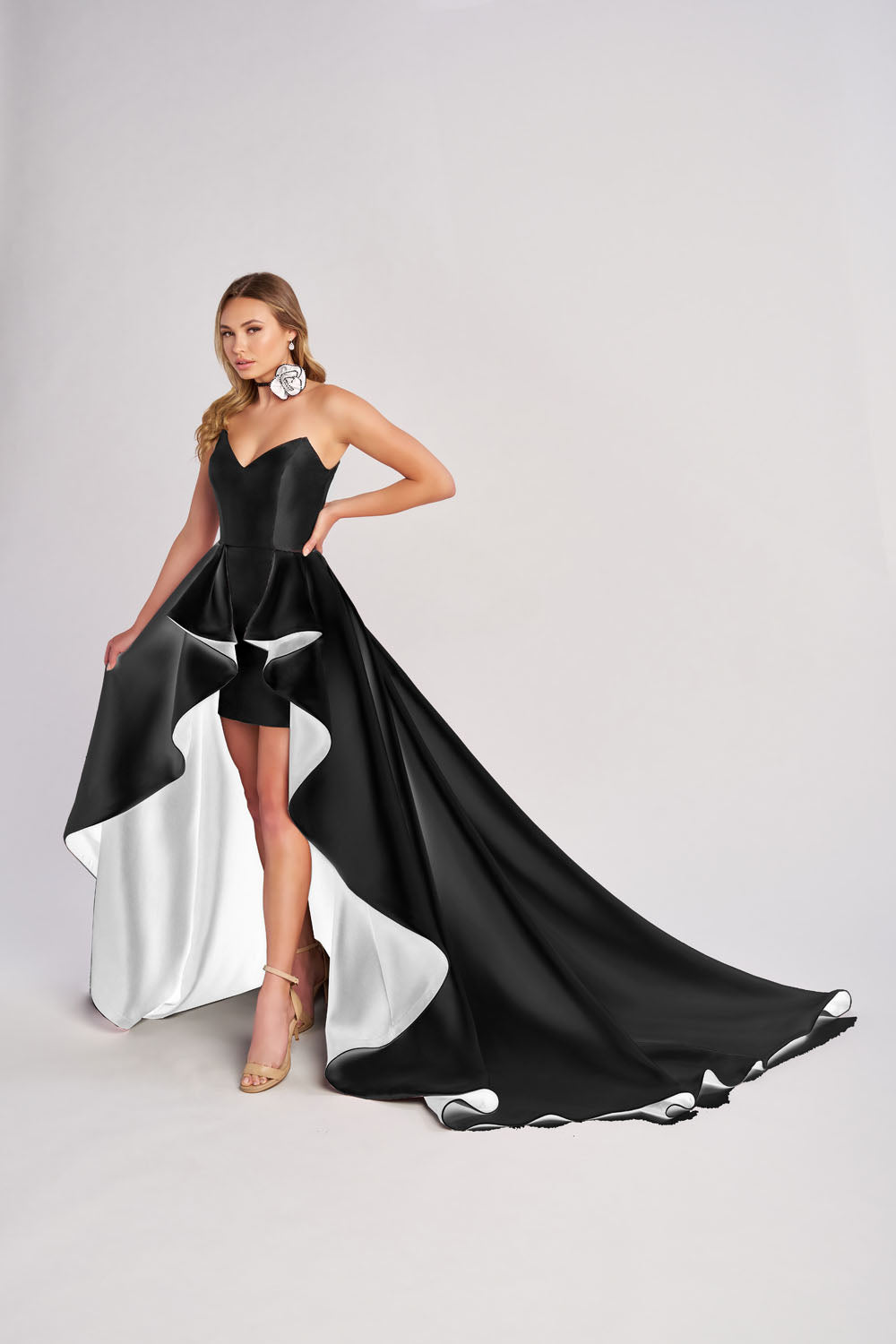 Colette CL8695 prom dress images.  Colette CL8695 is available in these colors: Black Blush, Black White.