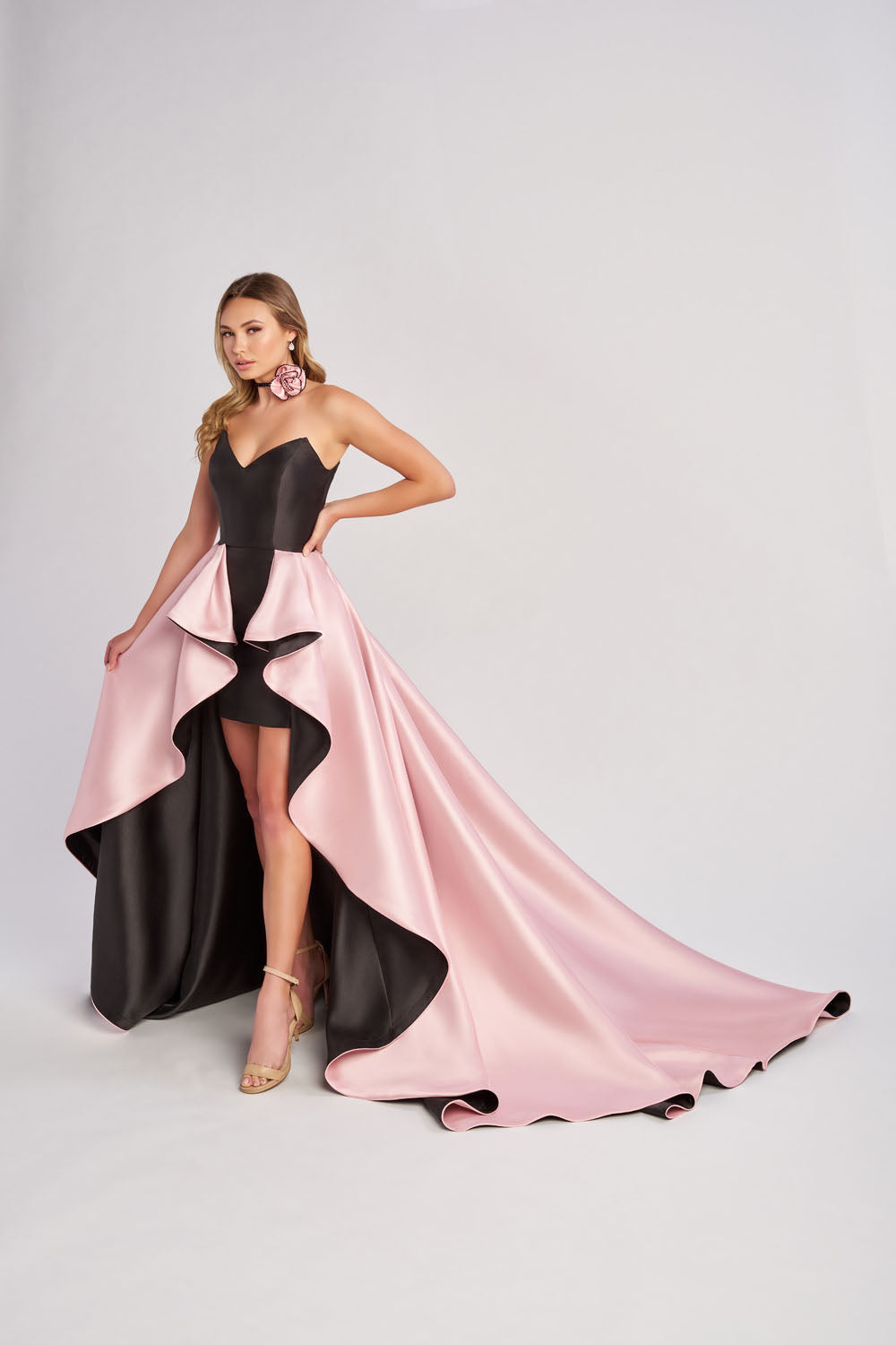 Colette CL8695 prom dress images.  Colette CL8695 is available in these colors: Black Blush, Black White.