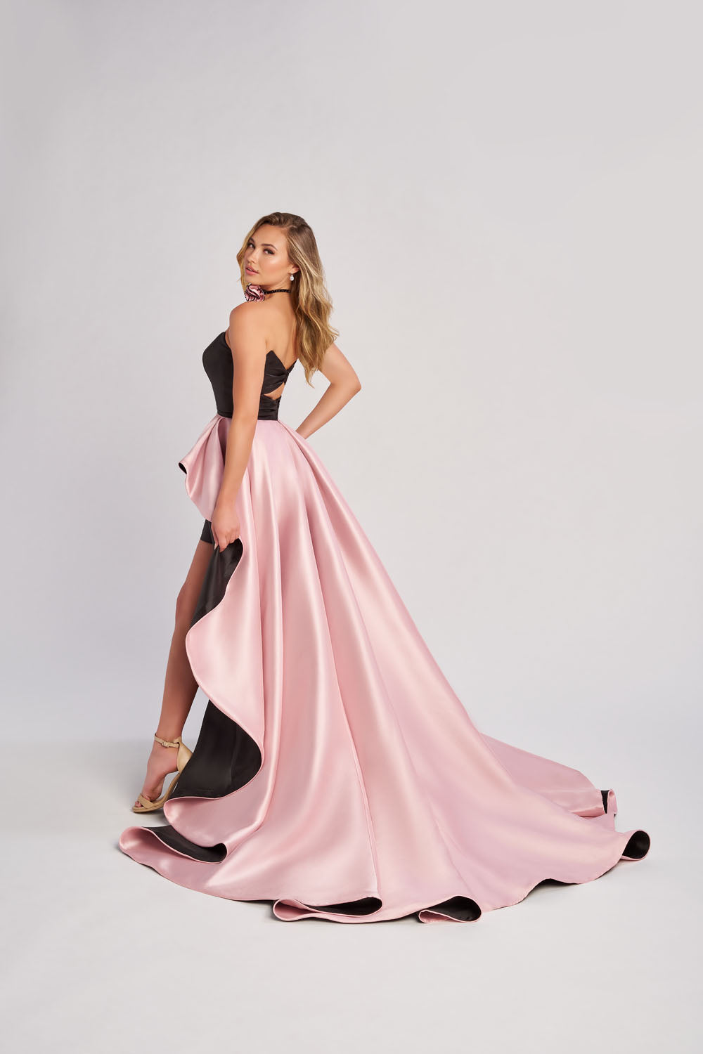 Colette CL8695 prom dress images.  Colette CL8695 is available in these colors: Black Blush, Black White.