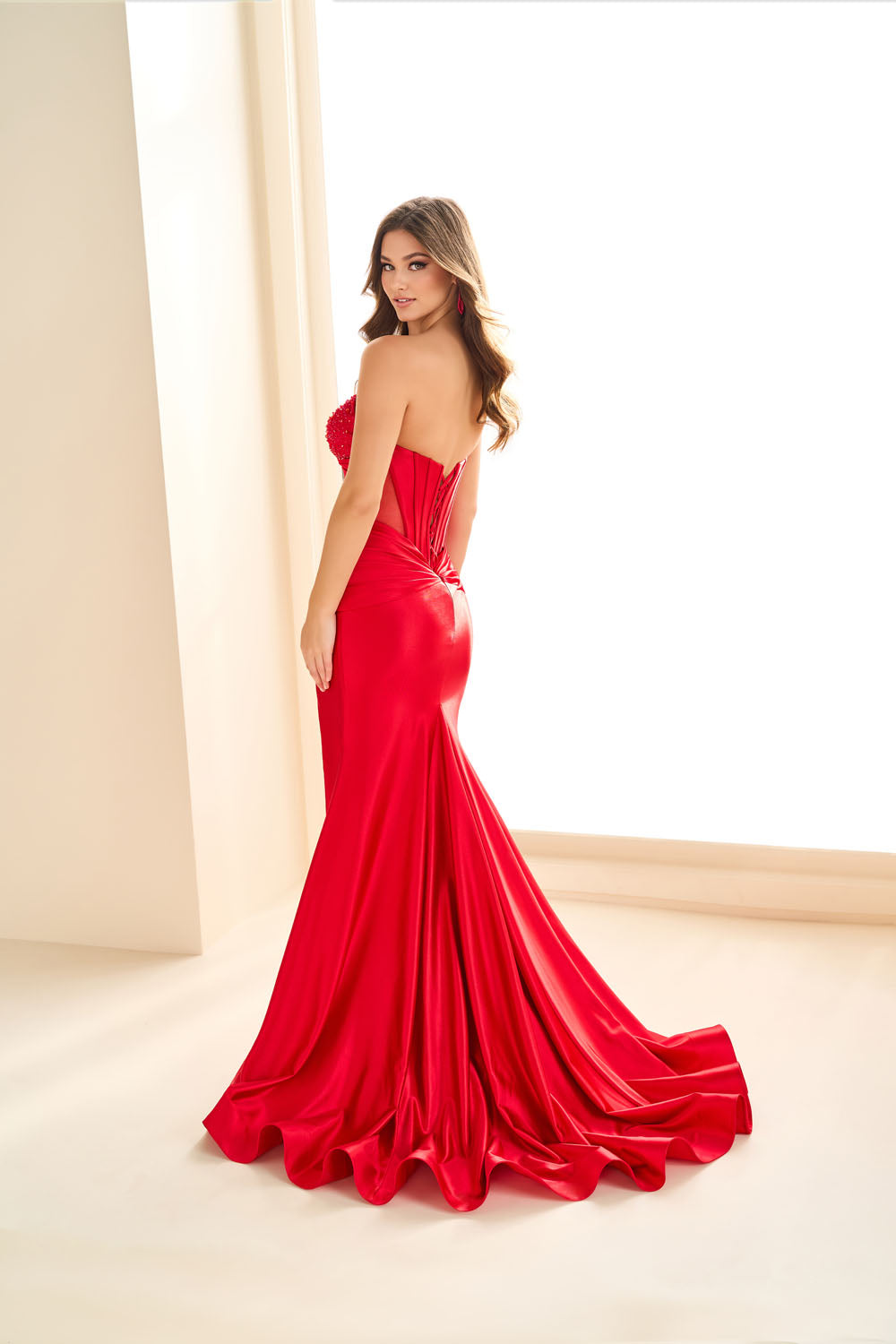 Ellie Wilde EW36009 mermaid prom dress images.  Ellie Wilde EW36009 is available in these colors: Red, Navy Blue, Light Yellow, Light Periwinkle, Rose Gold, Aqua, Magenta, Emerald, Royal Blue, Dark Purple, Black.