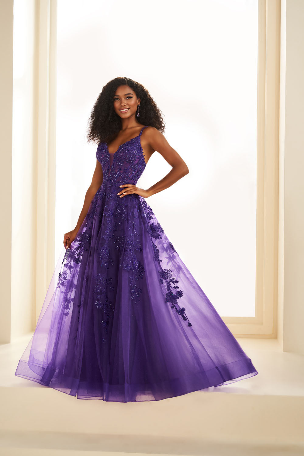 Ellie Wilde EW36015 a-line prom dress images.  Ellie Wilde EW36015 is available in these colors: Magenta, Sage, Black, Purple, Strawberry, Orange, Ivory.