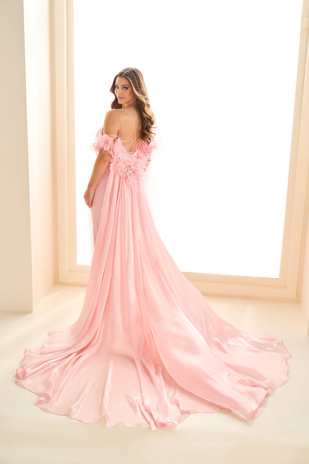 Ellie Wilde EW36027 sheath prom dress images.  Ellie Wilde EW36027 is available in these colors: Light Pink, Silver Nude, Gold.