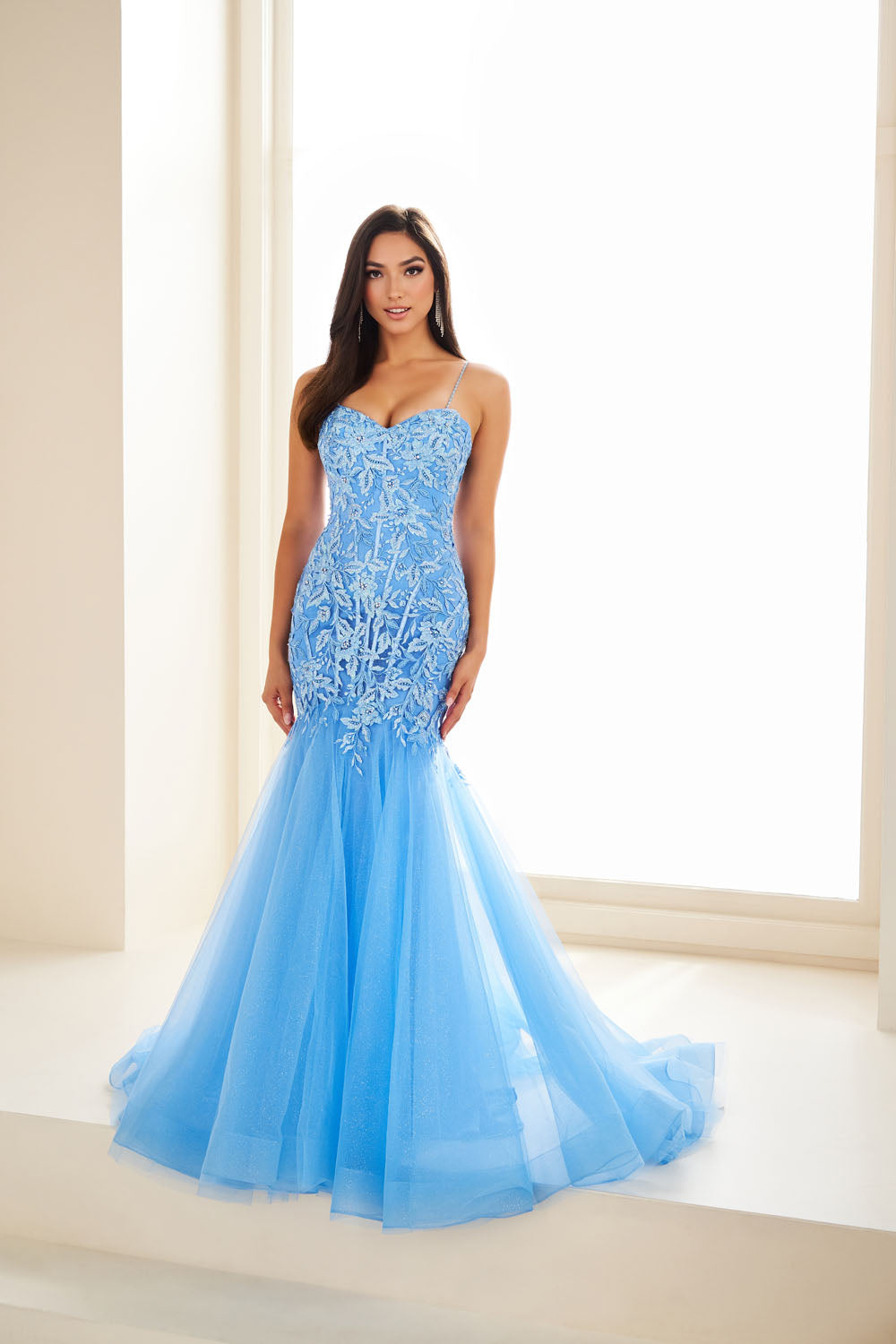 Ellie Wilde EW36062 mermaid prom dress images.  Ellie Wilde EW36062 is available in these colors: Dusty Rose, Bluebell.