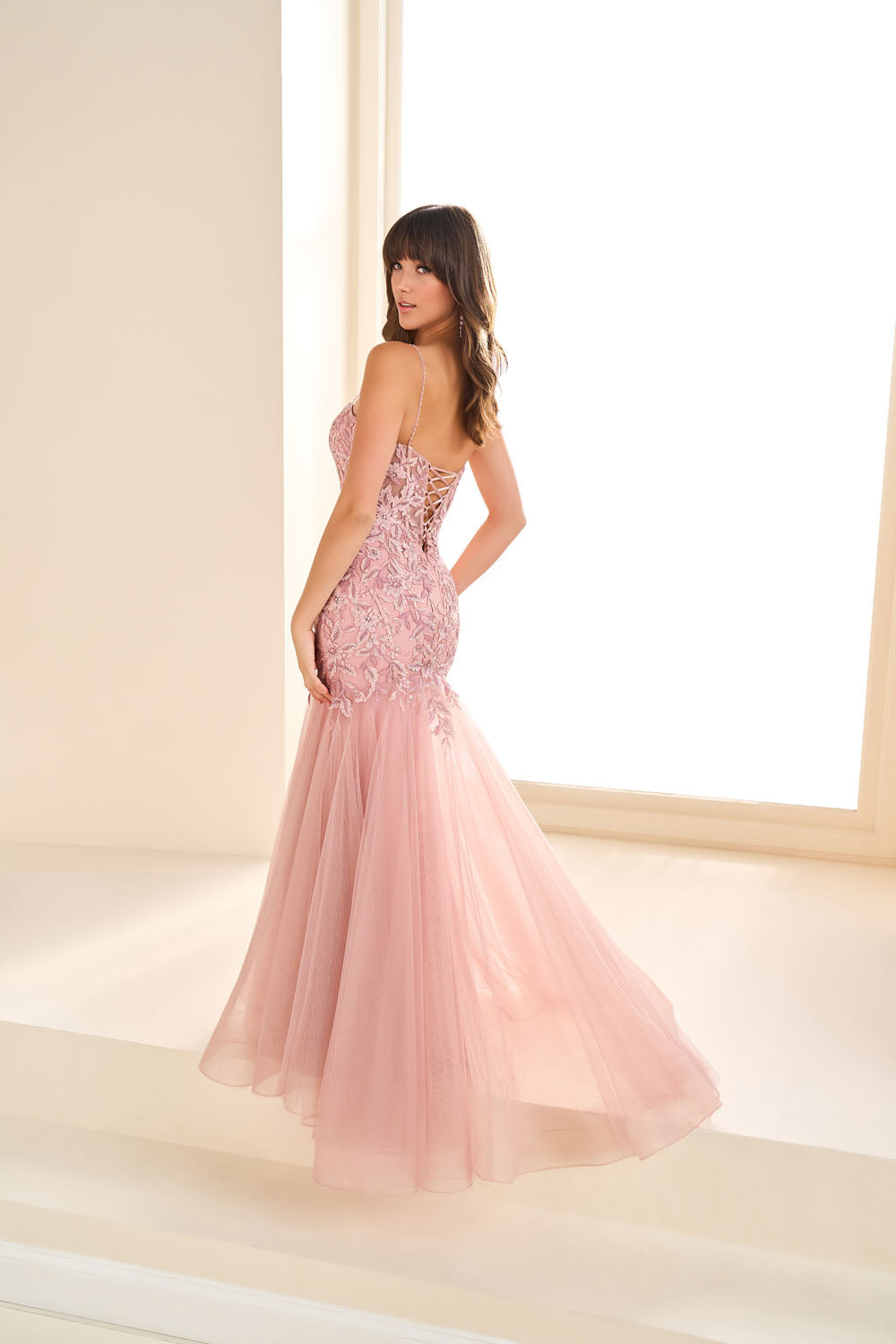 Ellie Wilde EW36062 mermaid prom dress images.  Ellie Wilde EW36062 is available in these colors: Dusty Rose, Bluebell.