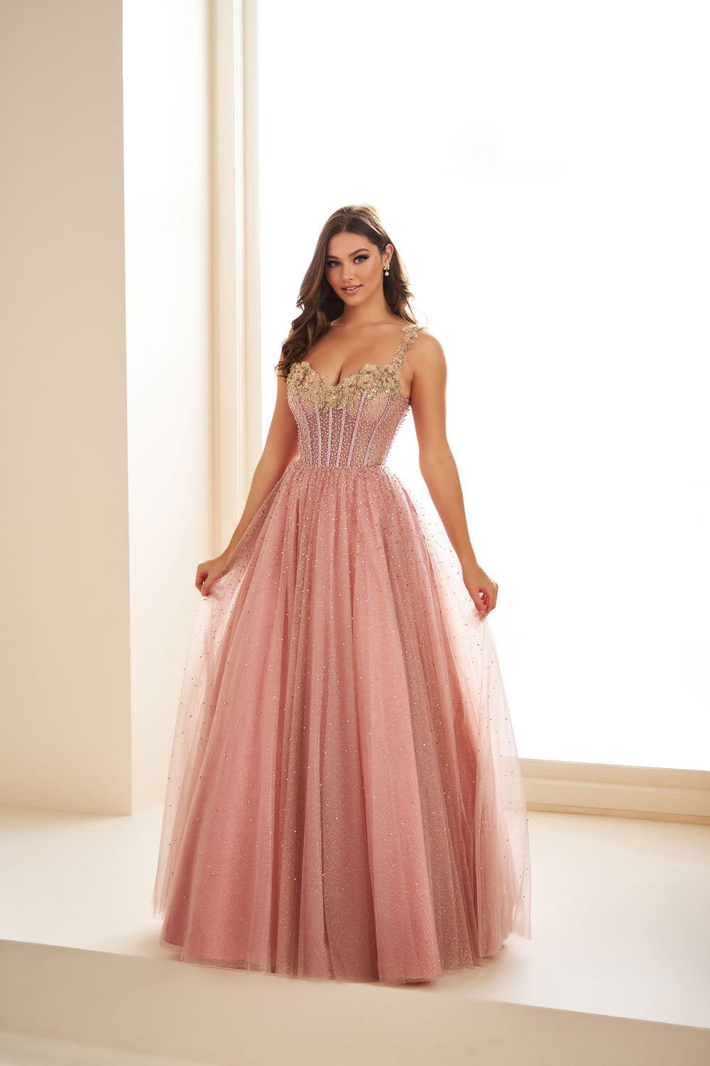 Ellie Wilde EW36071 ball gown prom dress images.  Ellie Wilde EW36071 is available in these colors: Royal Blue, Emerald, Dusty Rose Gold.