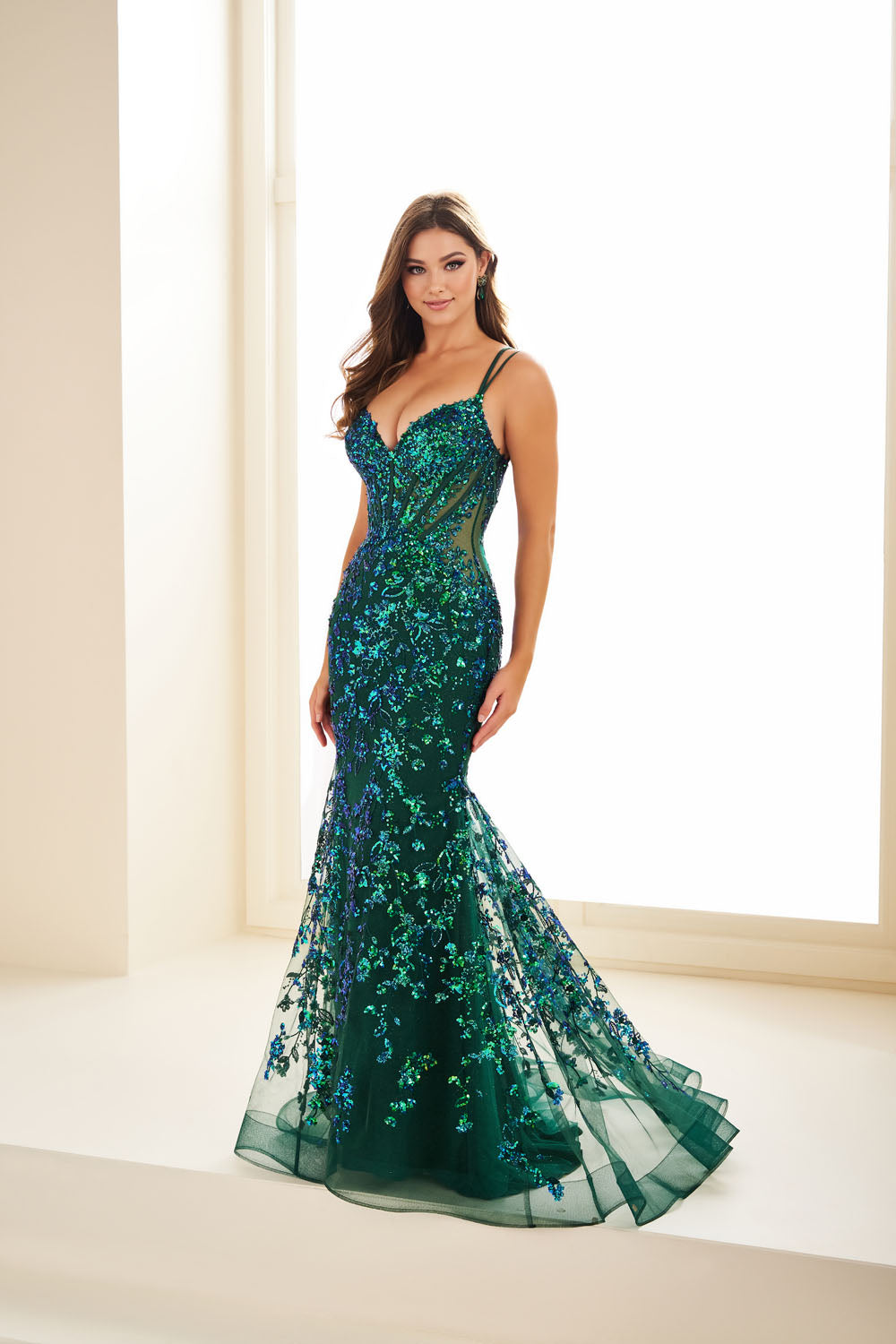 Ellie Wilde EW36080 mermaid prom dress images.  Ellie Wilde EW36080 is available in these colors: Lilac, Emerald.