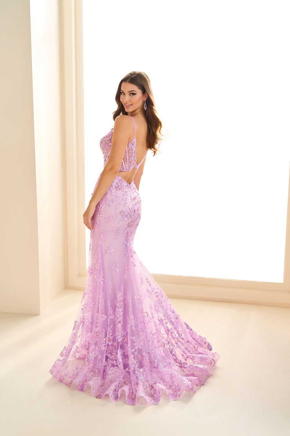 Ellie Wilde EW36082 mermaid prom dress images.  Ellie Wilde EW36082 is available in these colors: Lilac, Navy Blue, Red.