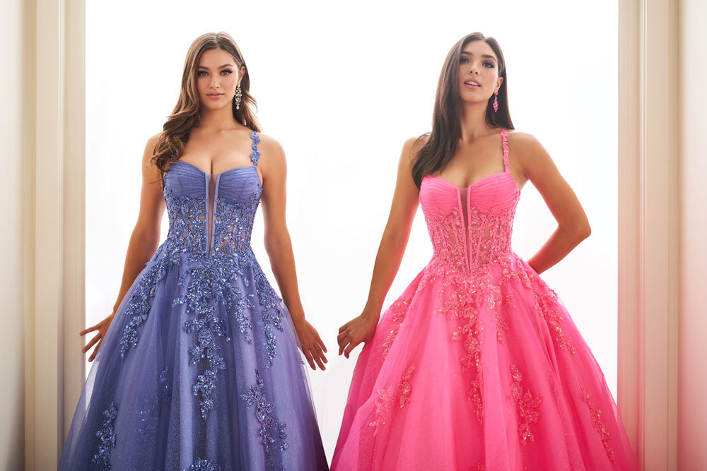 Ellie Wilde EW36202 ball gown prom dress images.  Ellie Wilde EW36202 is available in these colors: Black, Barbie Pink, Dark Periwinkle, Lilac.