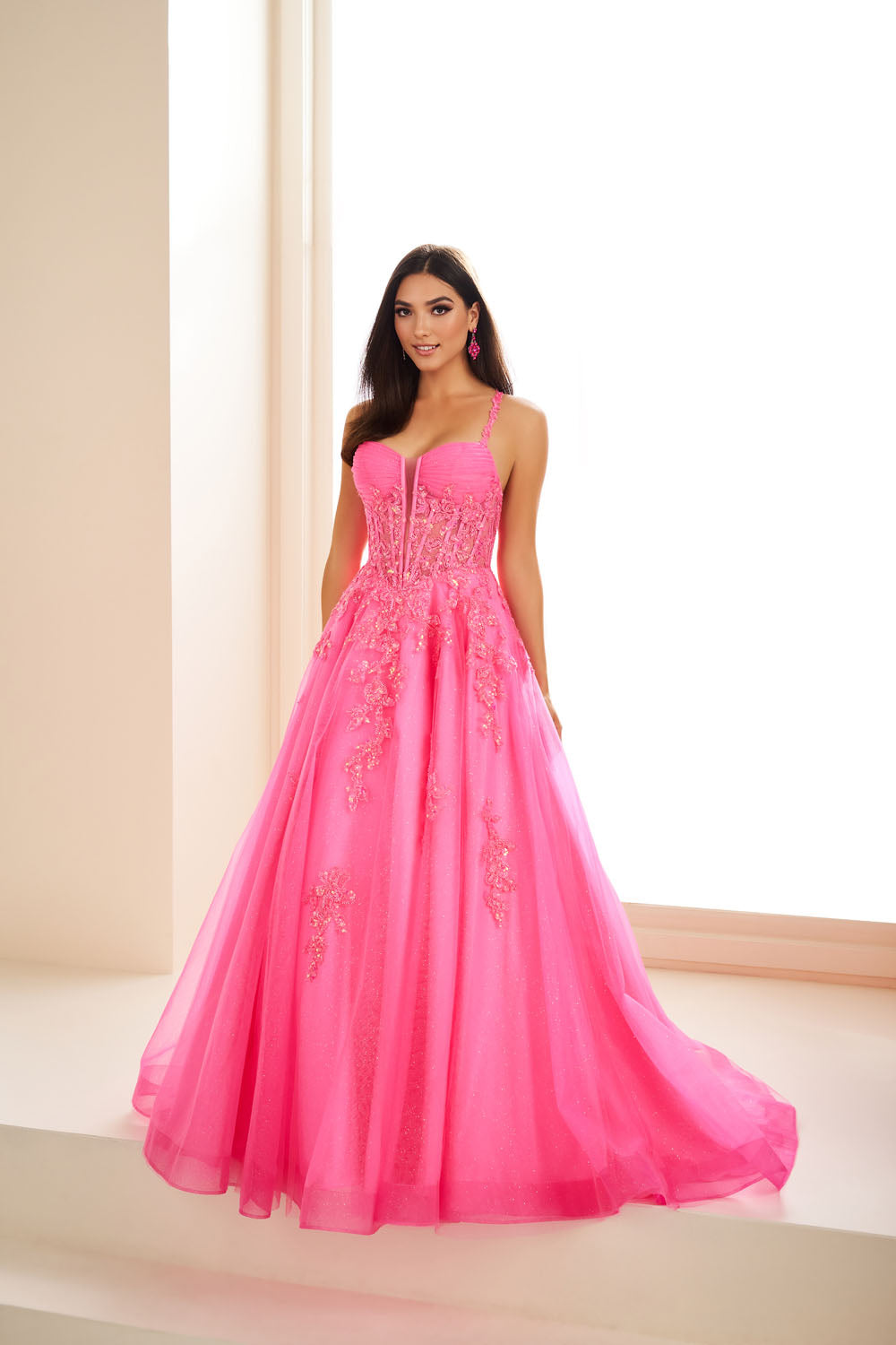 Ellie Wilde EW36202 ball gown prom dress images.  Ellie Wilde EW36202 is available in these colors: Black, Barbie Pink, Dark Periwinkle, Lilac.