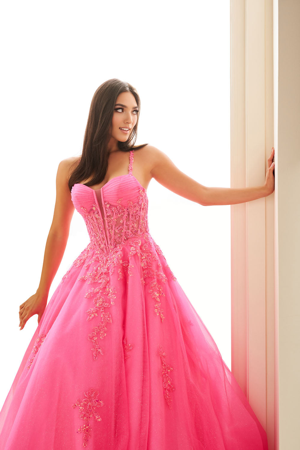 Ellie Wilde EW36202 ball gown prom dress images.  Ellie Wilde EW36202 is available in these colors: Black, Barbie Pink, Dark Periwinkle, Lilac.