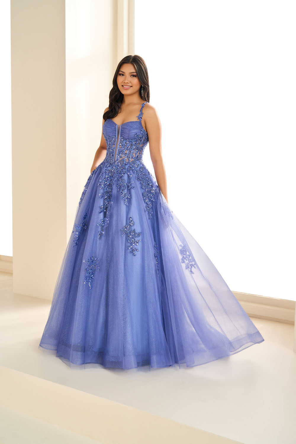 Ellie Wilde EW36202 ball gown prom dress images.  Ellie Wilde EW36202 is available in these colors: Black, Barbie Pink, Dark Periwinkle, Lilac.