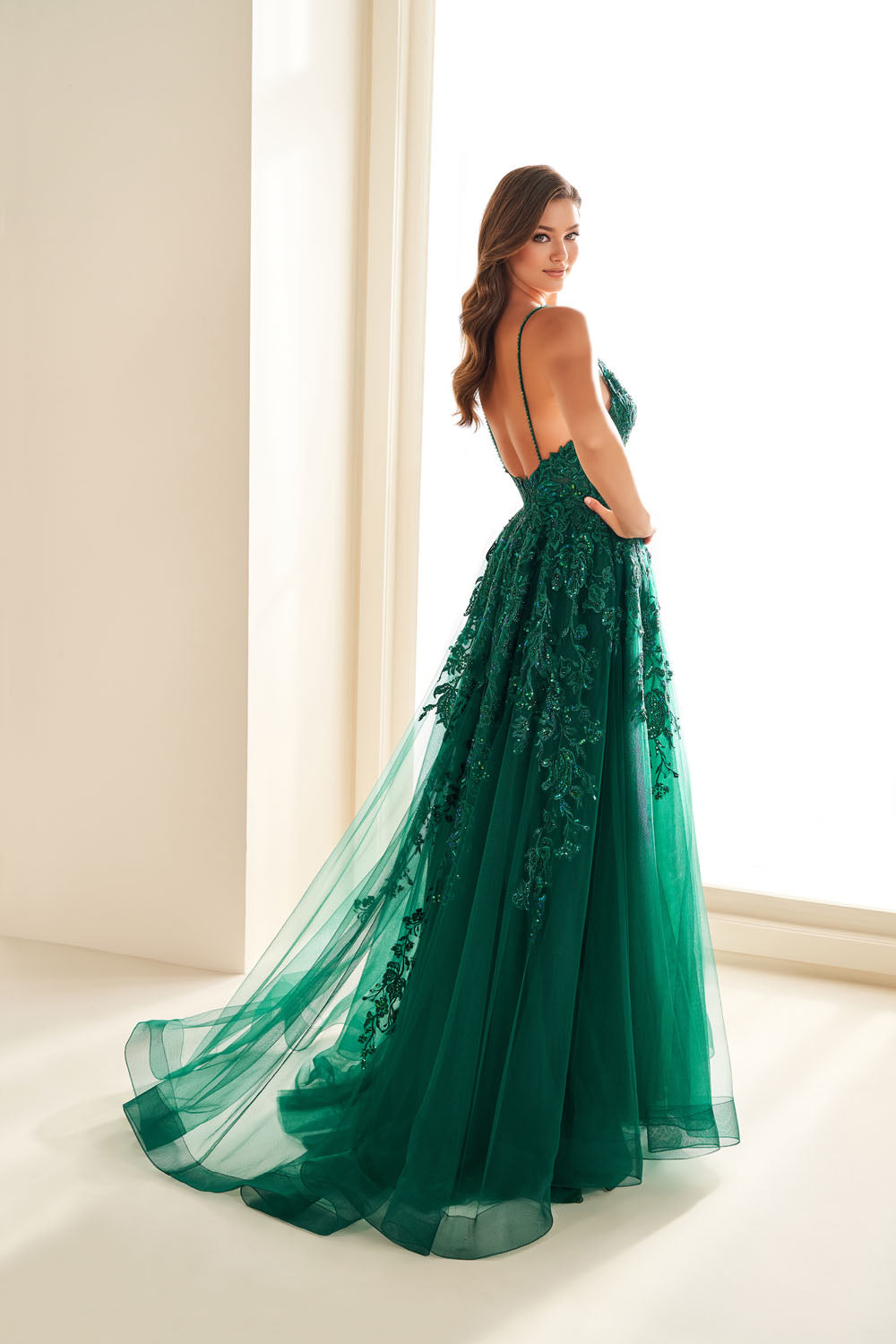 Ellie Wilde EW36206 a-line prom dress images.  Ellie Wilde EW36206 is available in these colors: Emerald, Bluebell.