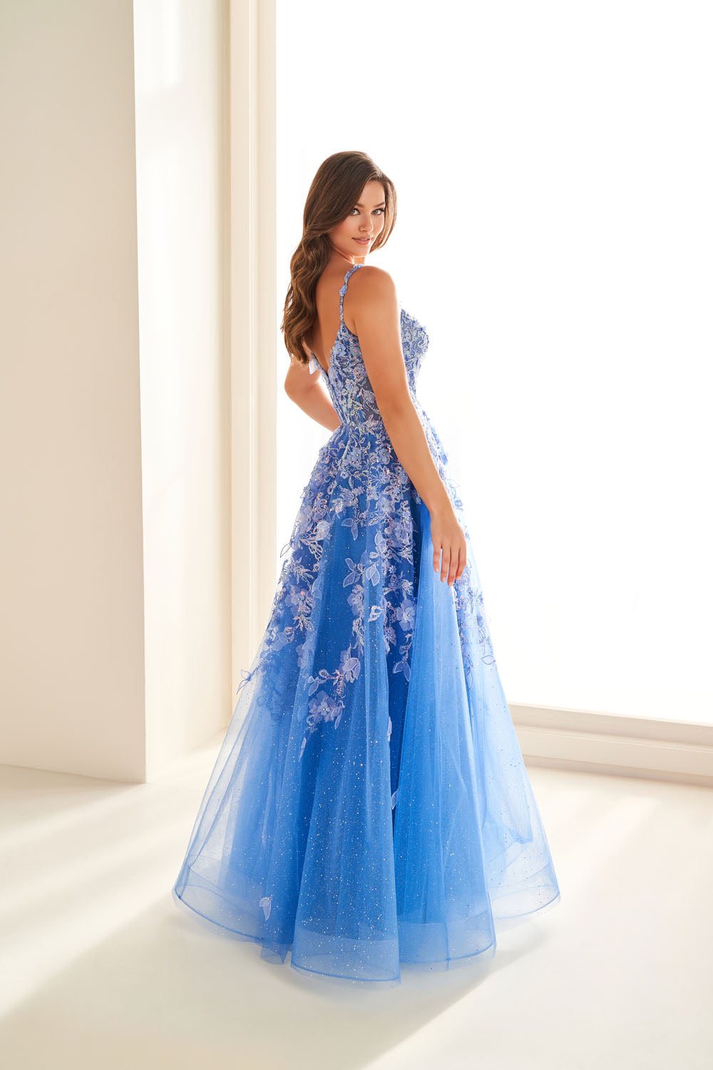 Ellie Wilde EW36208 a-line prom dress images.  Ellie Wilde EW36208 is available in these colors: Blue Moon, Barbie Pink, Navy Bue.