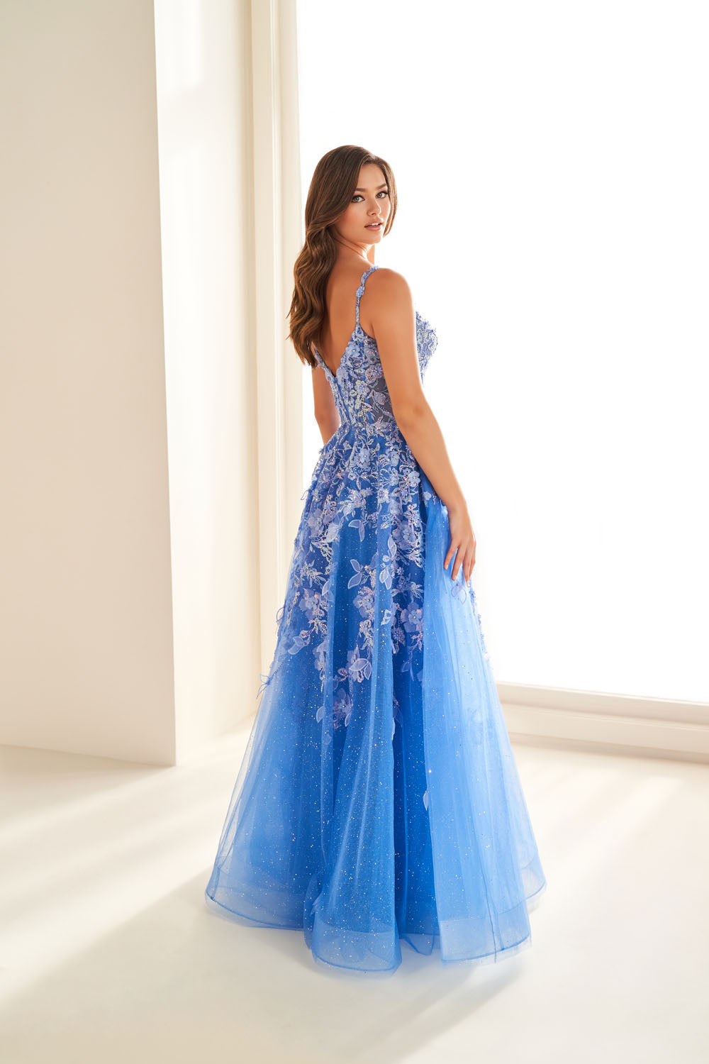 Ellie Wilde EW36208 a-line prom dress images.  Ellie Wilde EW36208 is available in these colors: Blue Moon, Barbie Pink, Navy Bue.