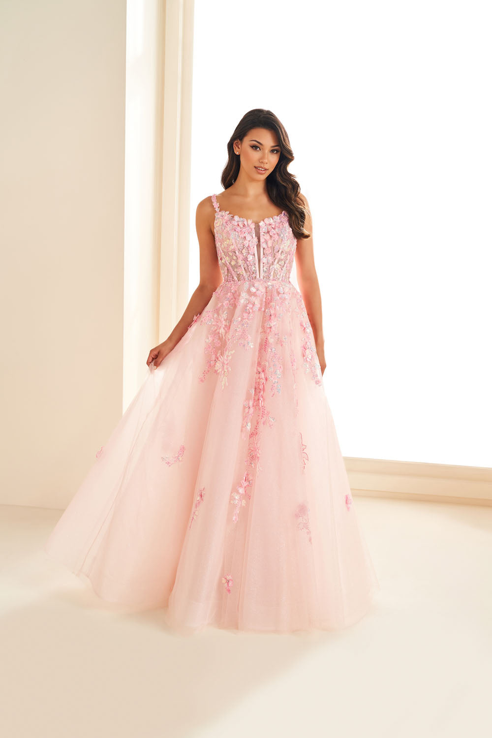 Ellie Wilde EW36213 a-line prom dress images.  Ellie Wilde EW36213 is available in these colors: Blush, Wintermint.