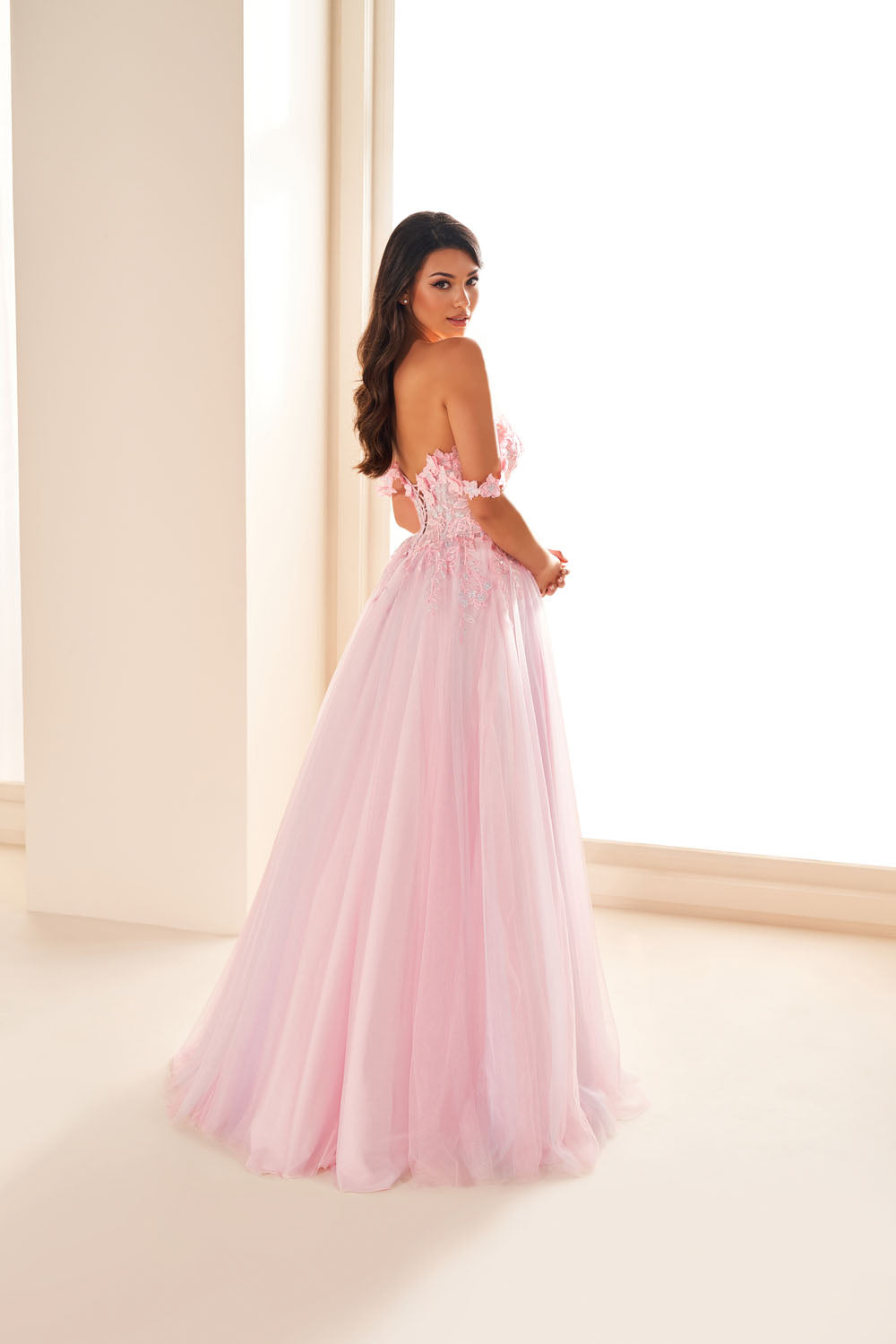 Ellie Wilde EW36214 a-line prom dress images.  Ellie Wilde EW36214 is available in these colors: Cotton Candy, Atlantis Blue, Lilac.