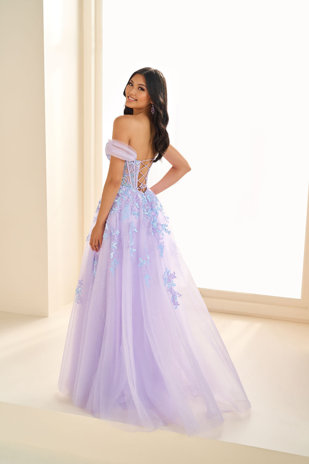 Ellie Wilde EW36217 ball gown prom dress images.  Ellie Wilde EW36217 is available in these colors: Lilac Light Blue.