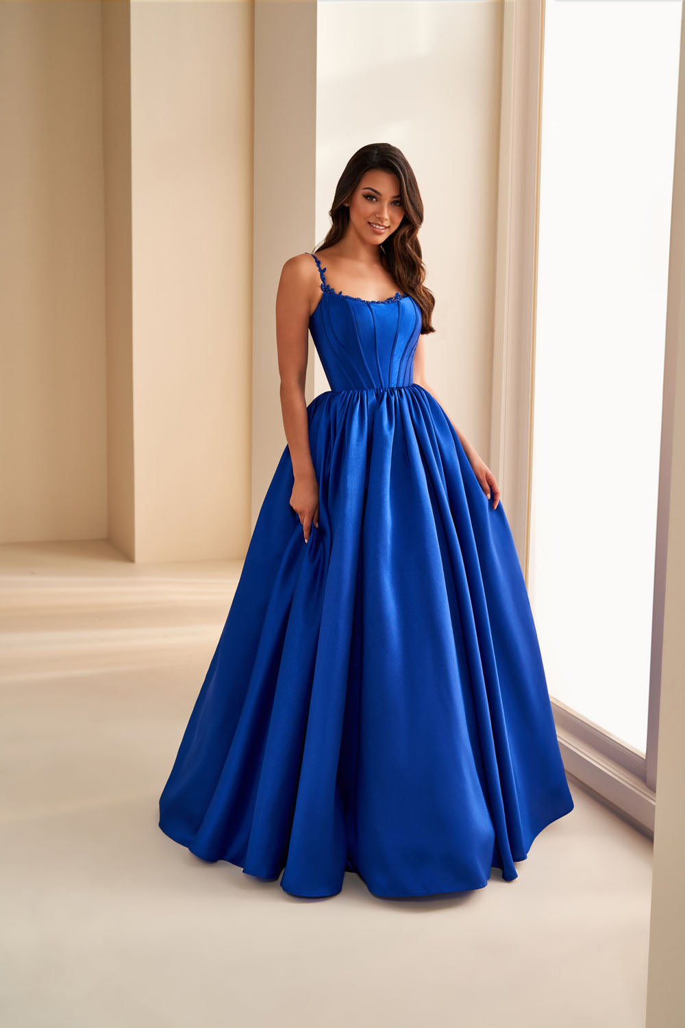 Ellie Wilde EW36221 ball gown prom dress images.  Ellie Wilde EW36221 is available in these colors: Diamond White, Royal Blue, Teal.