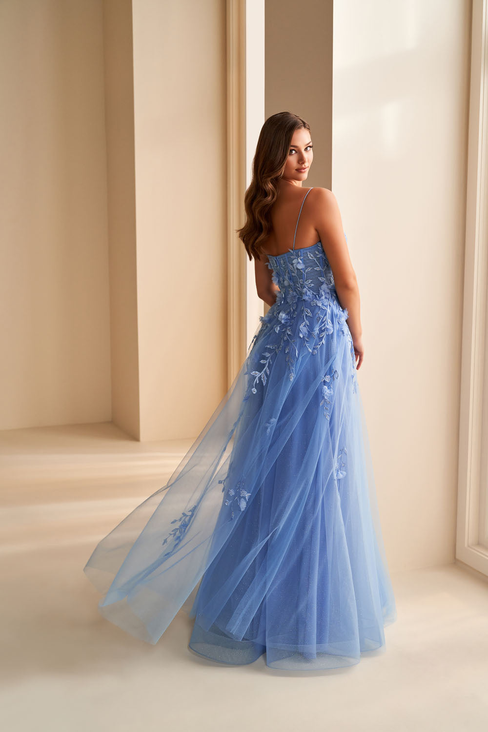 Ellie Wilde EW36222 a-line prom dress images.  Ellie Wilde EW36222 is available in these colors: Bluebell, Teal.