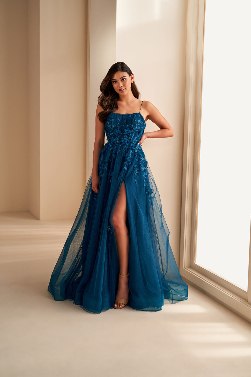 Ellie Wilde EW36222 a-line prom dress images.  Ellie Wilde EW36222 is available in these colors: Bluebell, Teal.