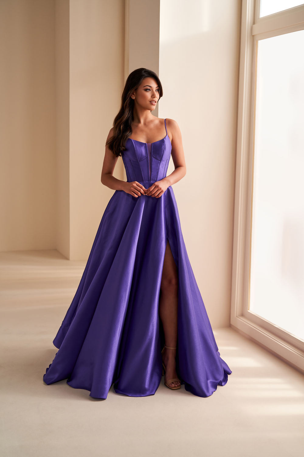 Ellie Wilde EW36224 ball gown prom dress images.  Ellie Wilde EW36224 is available in these colors: Purple, Magenta.