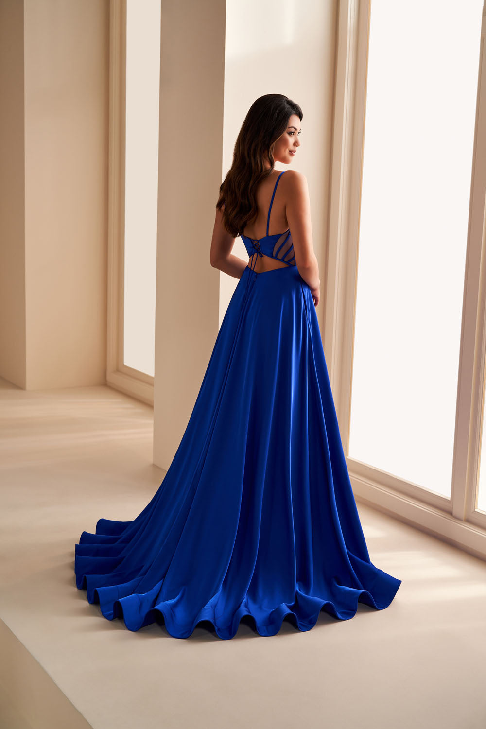 Ellie Wilde EW36227 a-line prom dress images.  Ellie Wilde EW36227 is available in these colors: Light Periwinkle, Black, Spruce, Royal Blue, Ruby.