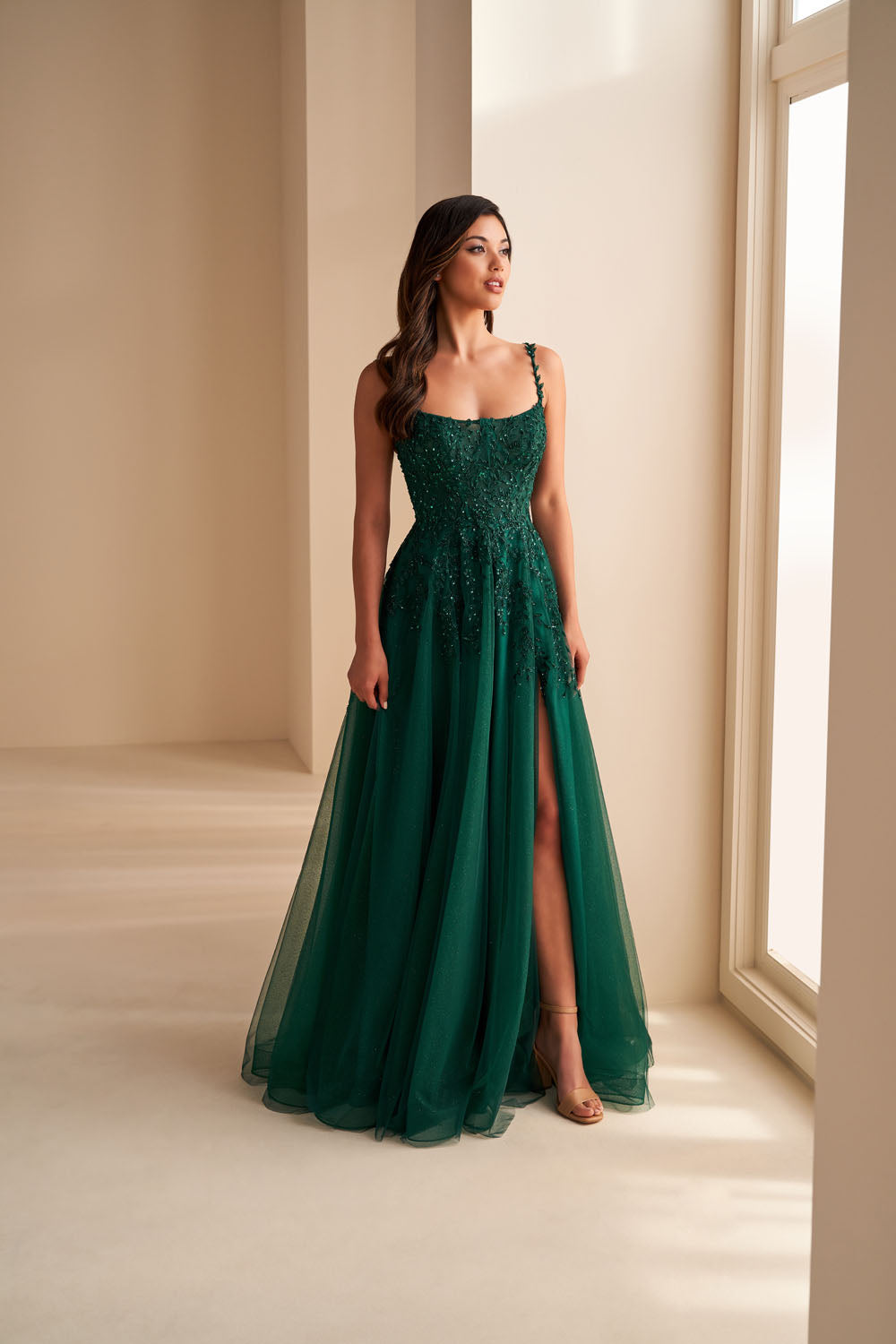 Ellie Wilde EW36228 a-line prom dress images.  Ellie Wilde EW36228 is available in these colors: Royal Blue, Emerald.