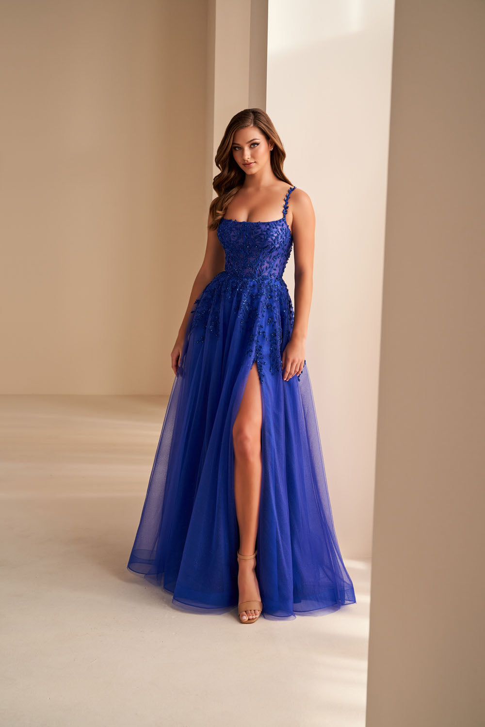 Ellie Wilde EW36228 a-line prom dress images.  Ellie Wilde EW36228 is available in these colors: Royal Blue, Emerald.