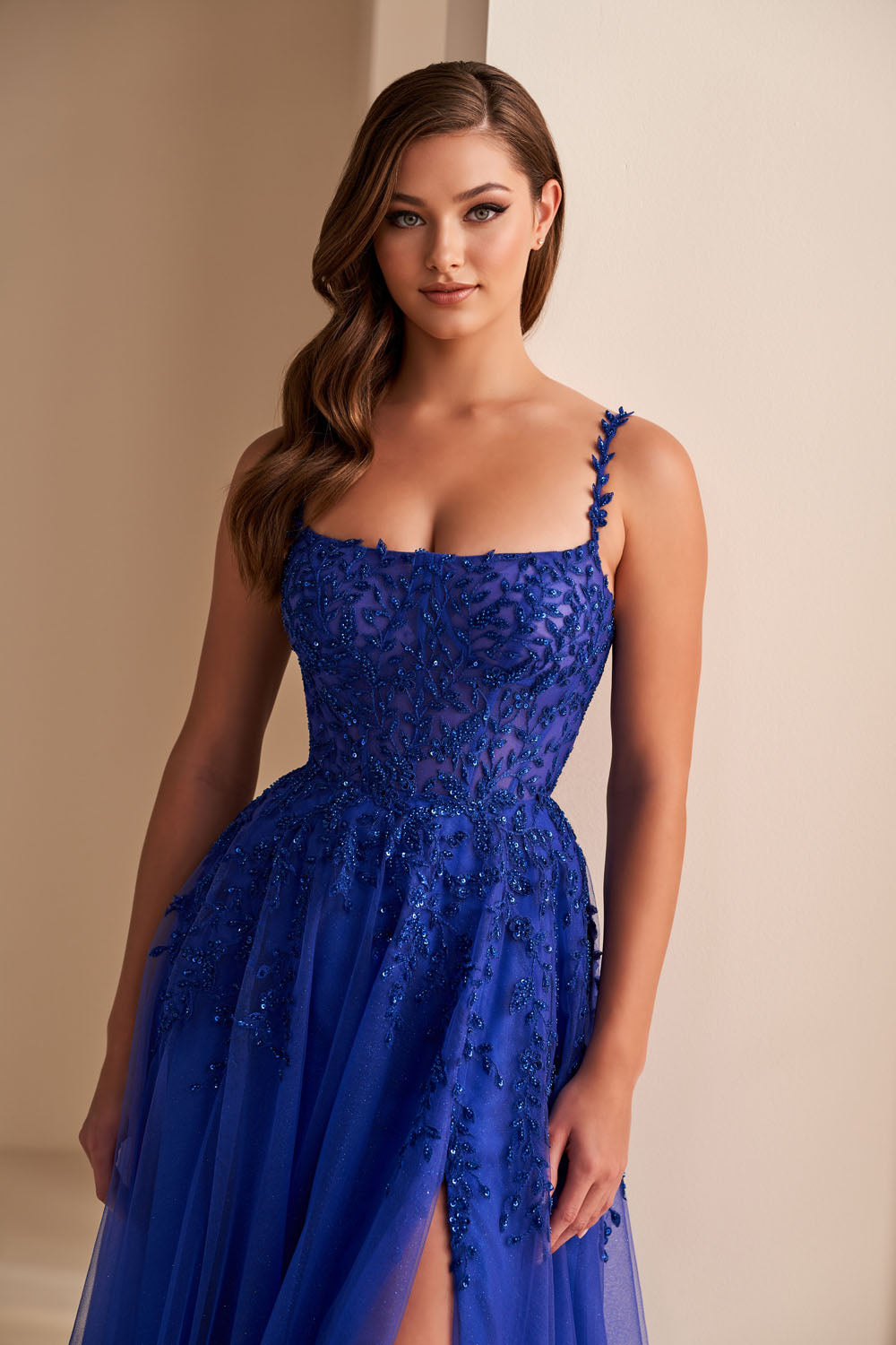 Ellie Wilde EW36228 a-line prom dress images.  Ellie Wilde EW36228 is available in these colors: Royal Blue, Emerald.