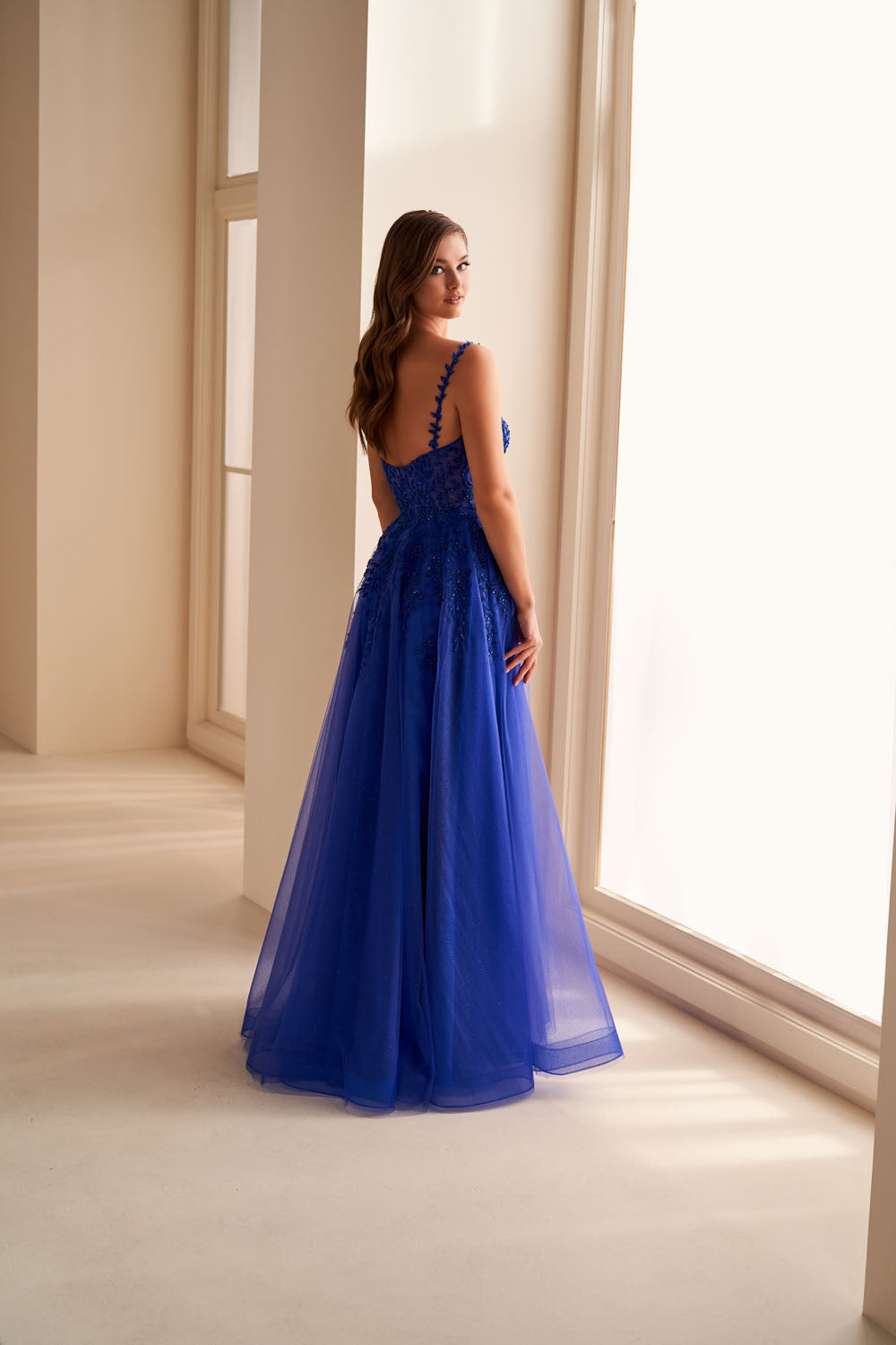 Ellie Wilde EW36228 a-line prom dress images.  Ellie Wilde EW36228 is available in these colors: Royal Blue, Emerald.