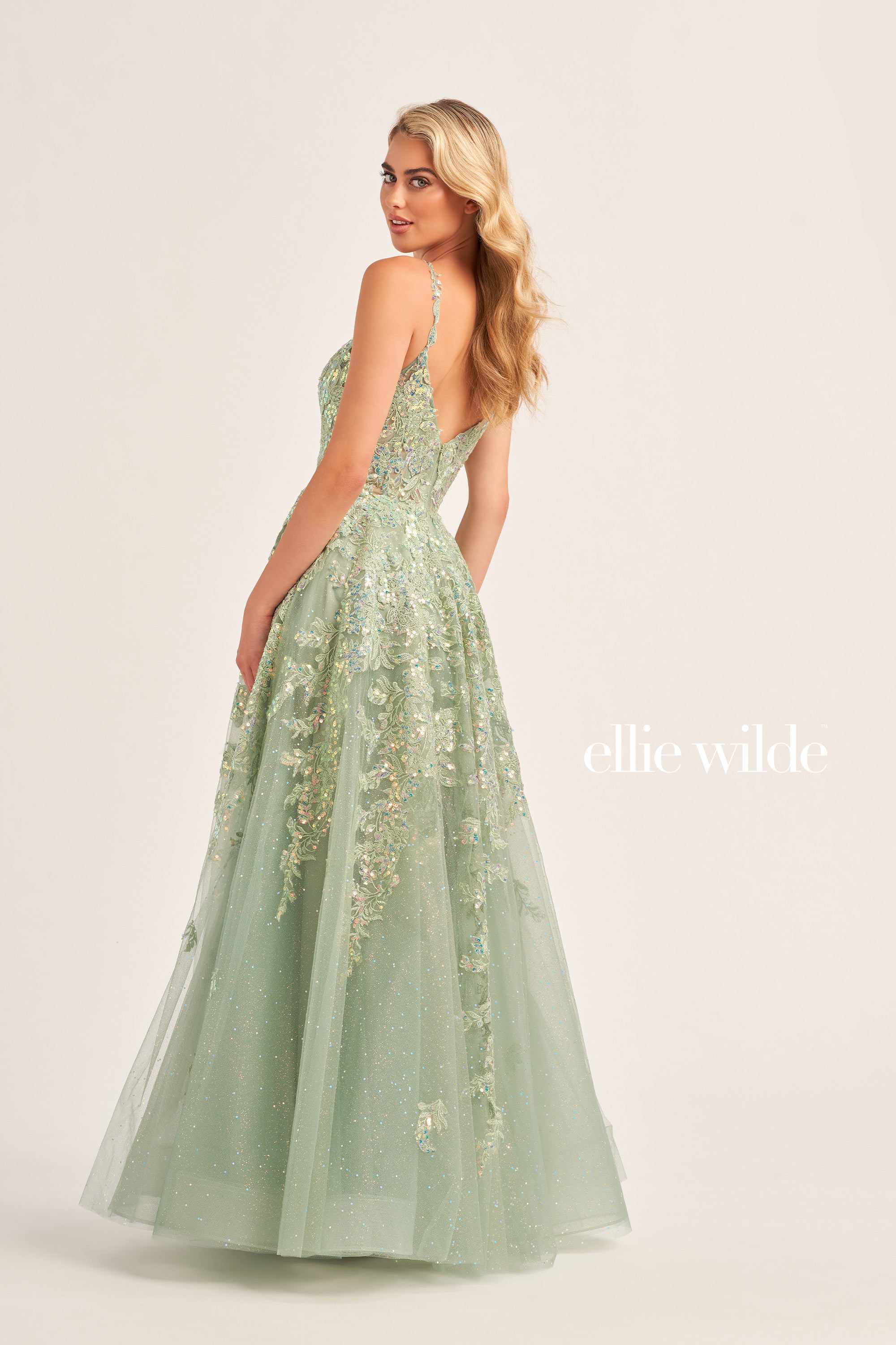 Ellie Wilde EW35114 prom dress images.  Ellie Wilde EW35114 is available in these colors: Blush, Lilac, and Sage.