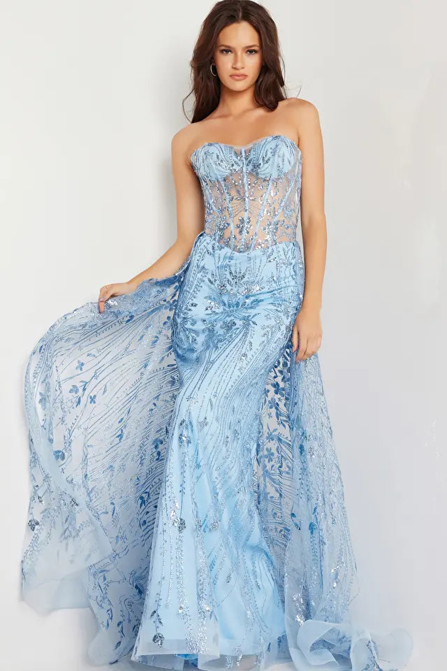 Jovani 26113 prom dresses come in the following colors: Gold and Light Blue. 