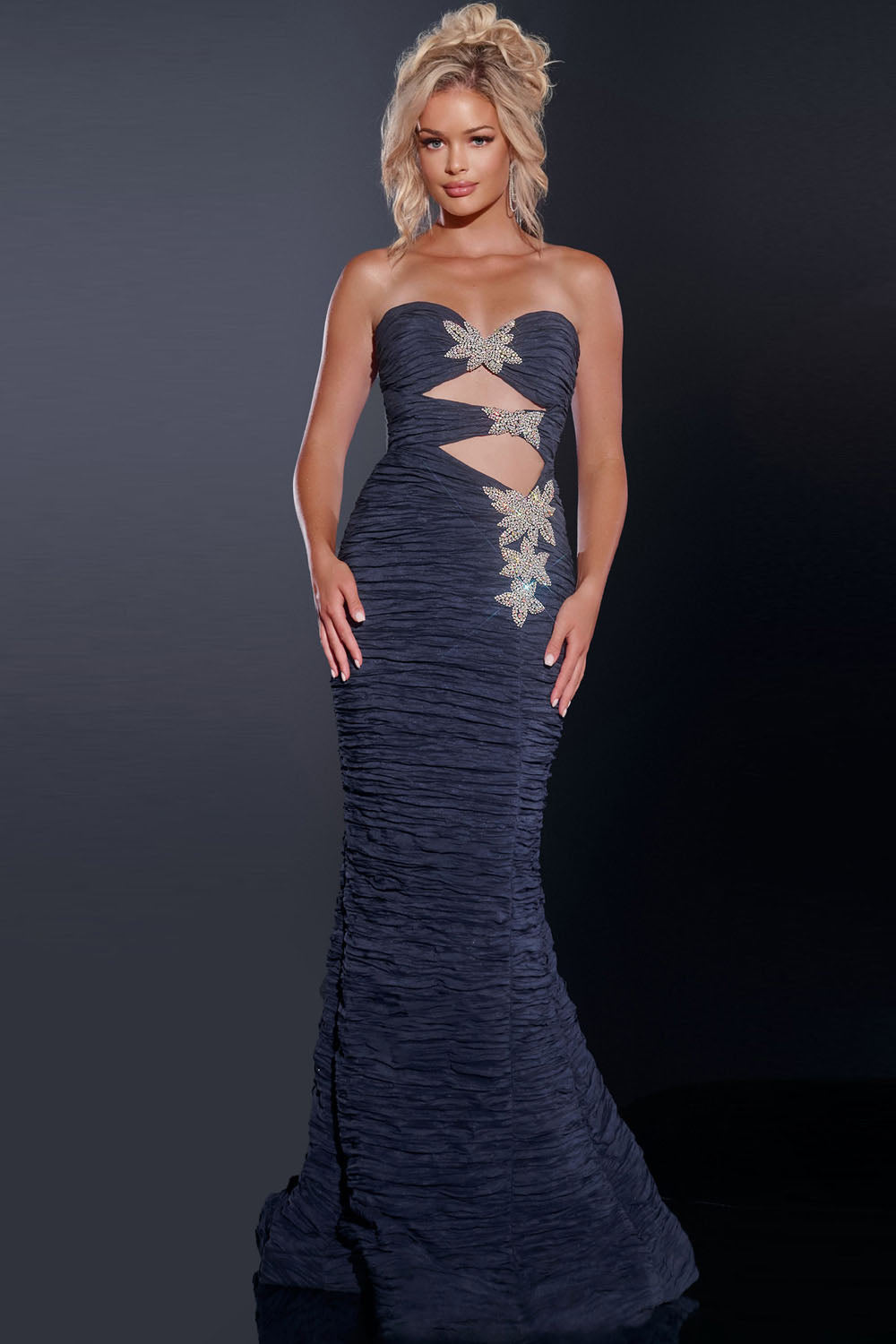 Jovani 40174 prom dress images.  Jovani 40174 is available in these colors: Navy, Fuchsia, Light Blue, Yellow.