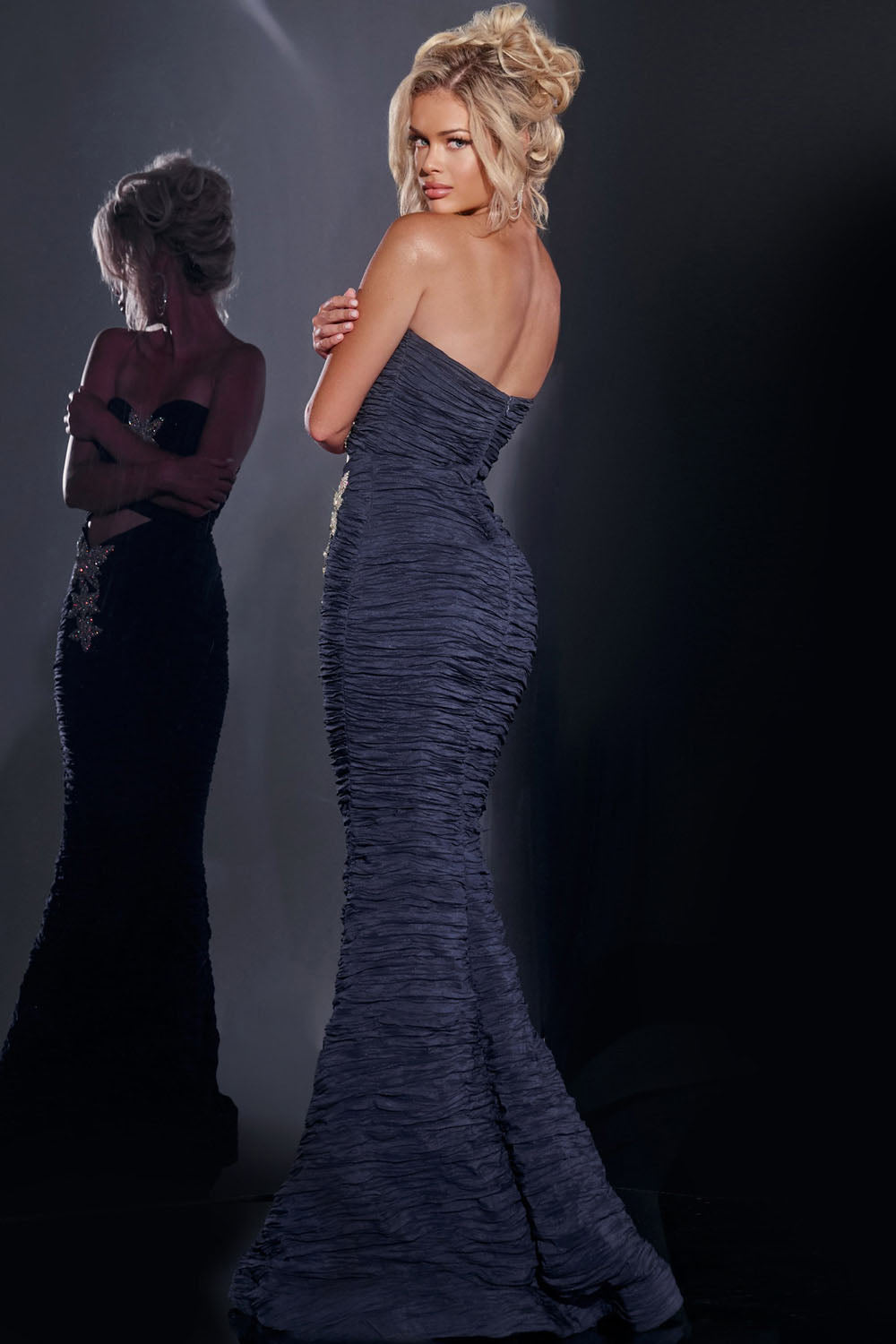 Jovani 40174 prom dress images.  Jovani 40174 is available in these colors: Navy, Fuchsia, Light Blue, Yellow.