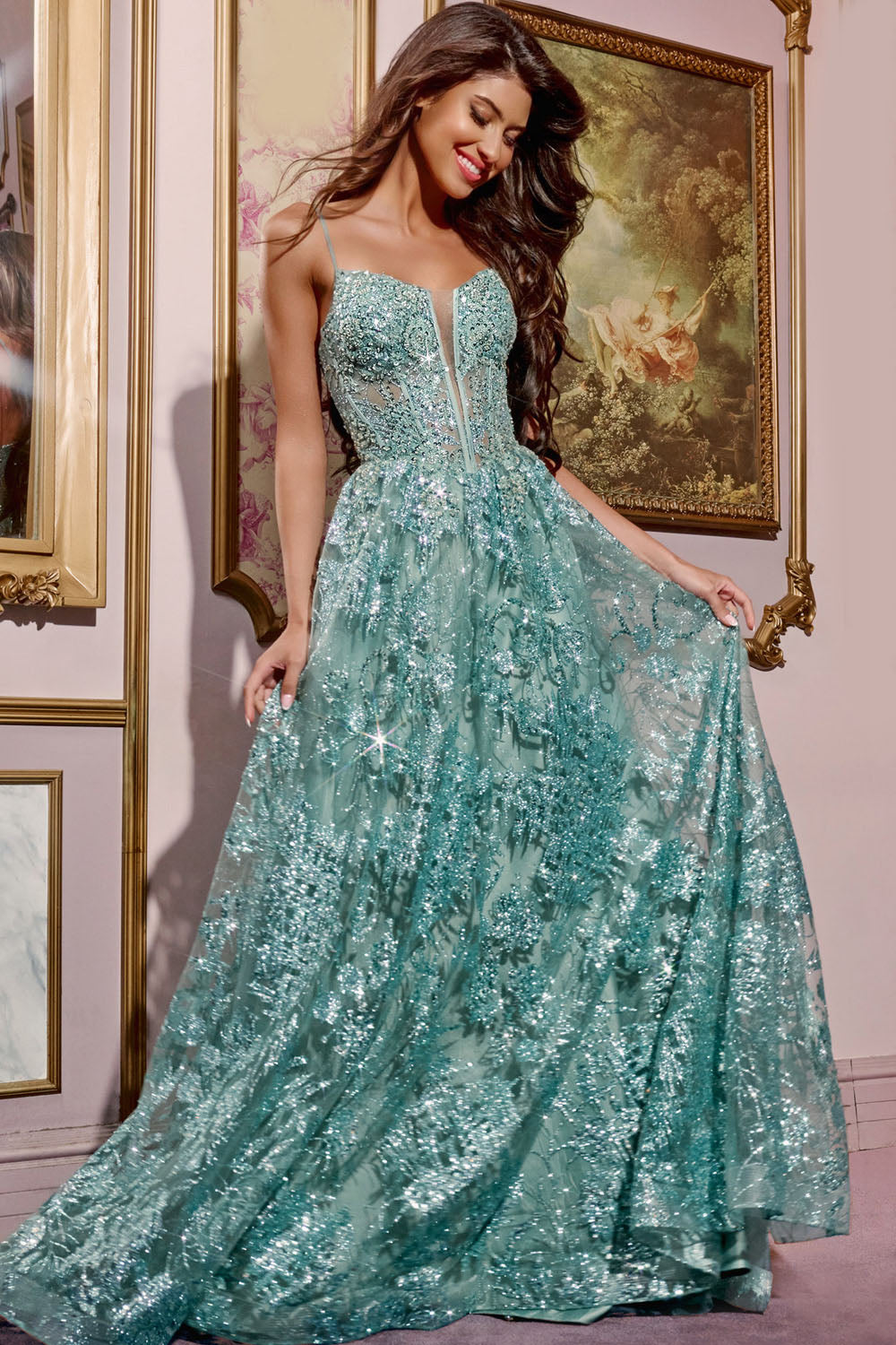 Jovani 42199 prom dress images.  Jovani 42199 is available in these colors: Sage, Blue, Lilac, Navy.